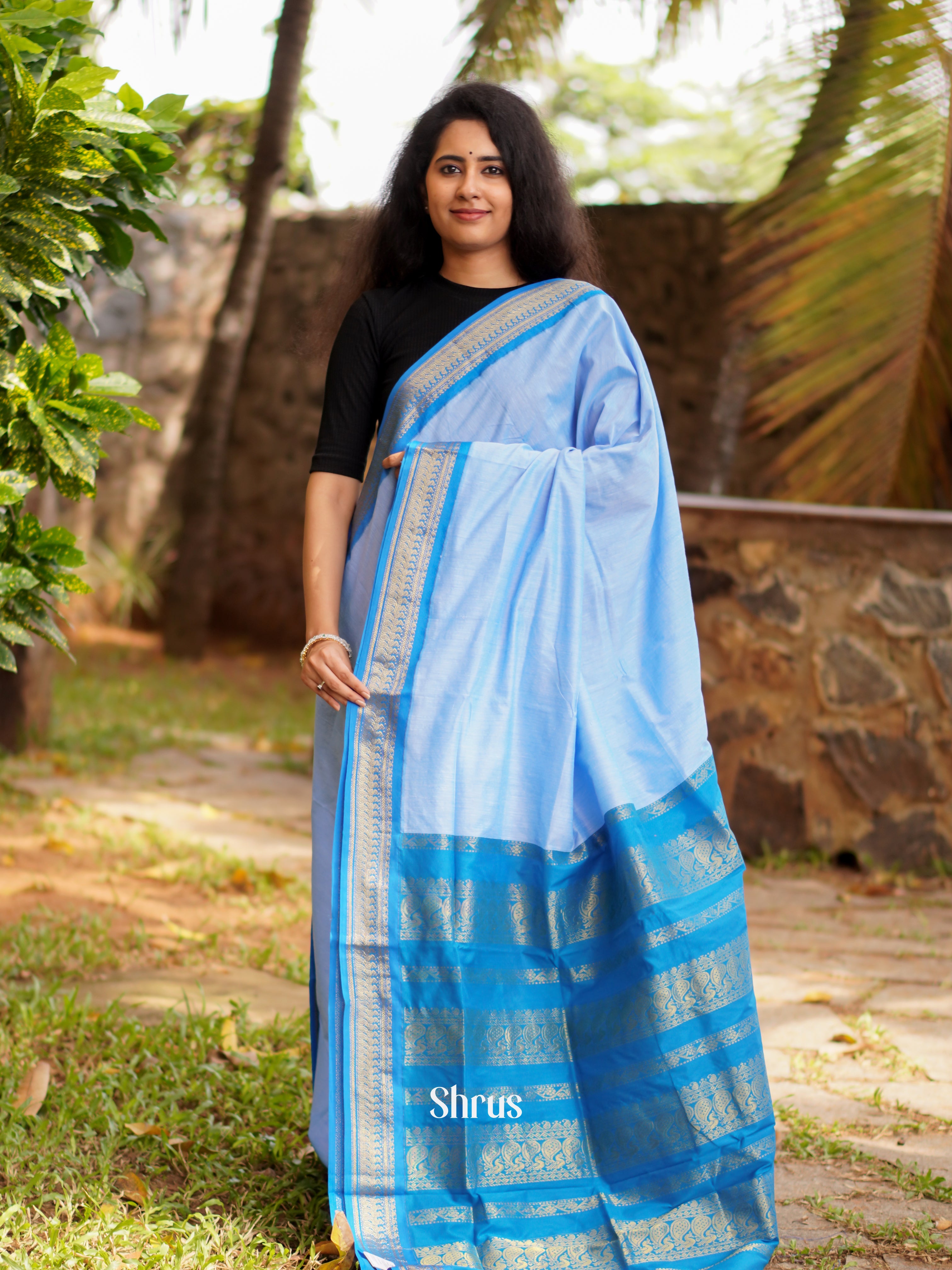 Light Blue & Blue - Kalyani Cotton Saree