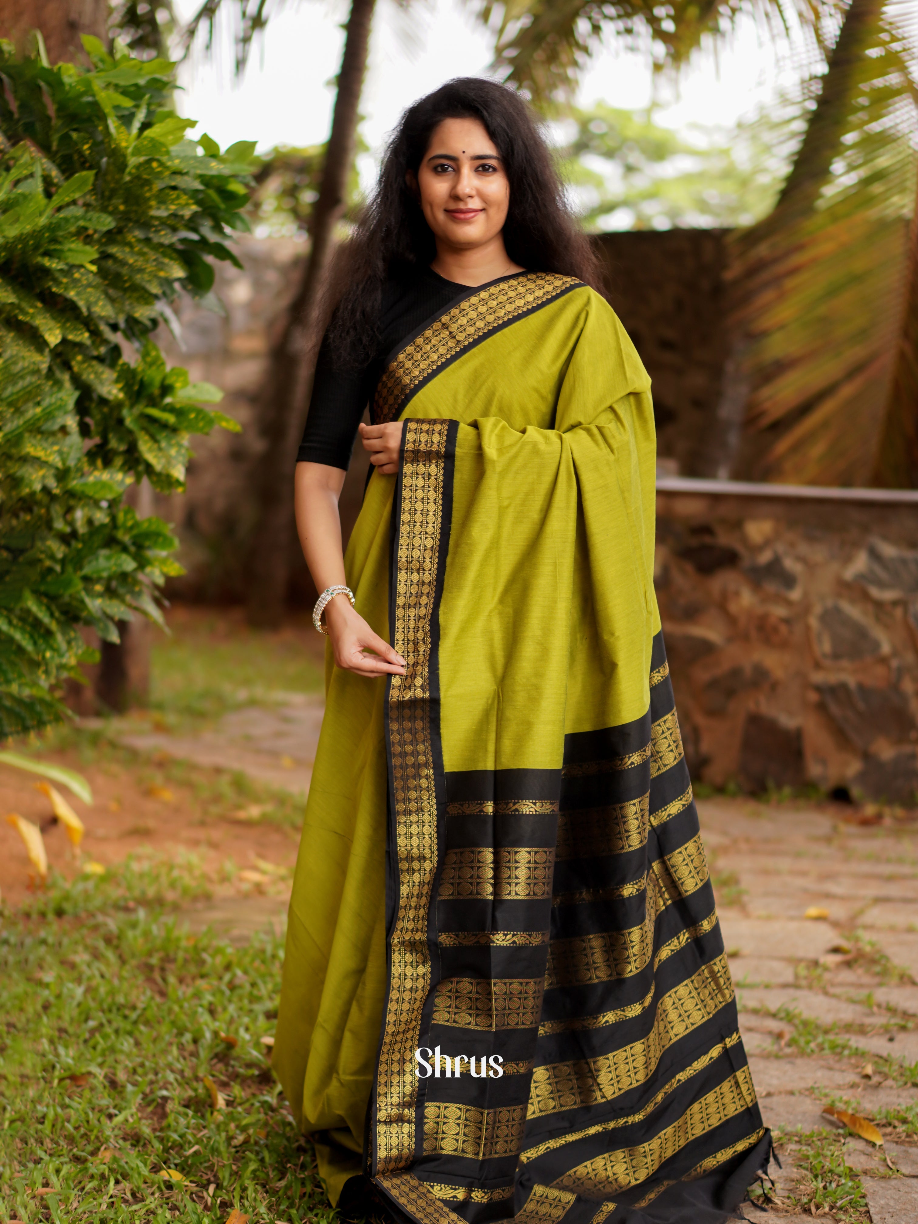 Light Green & Green - Kalyani Cotton Saree