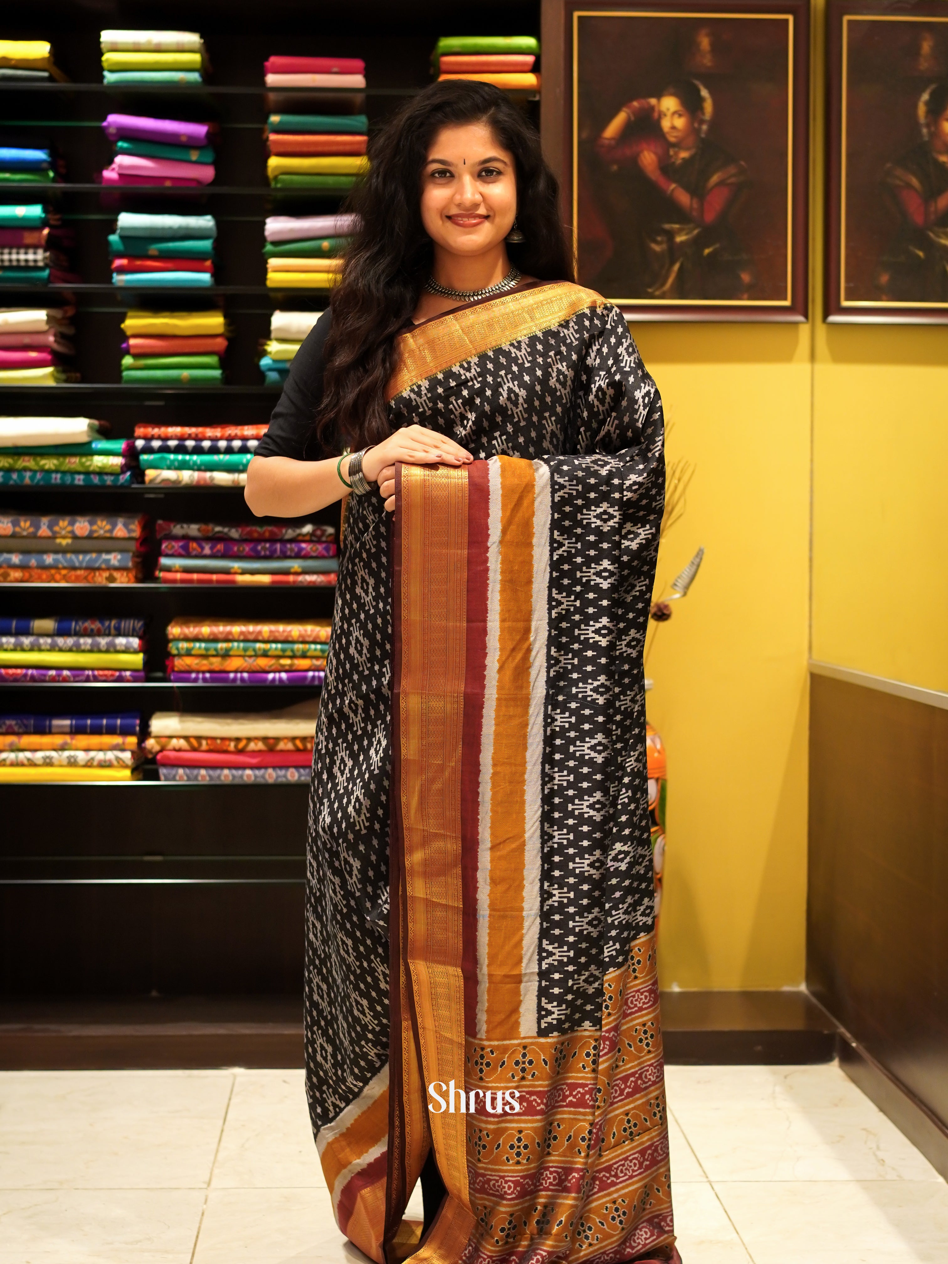 Black & Maroon - Semi Patola Saree