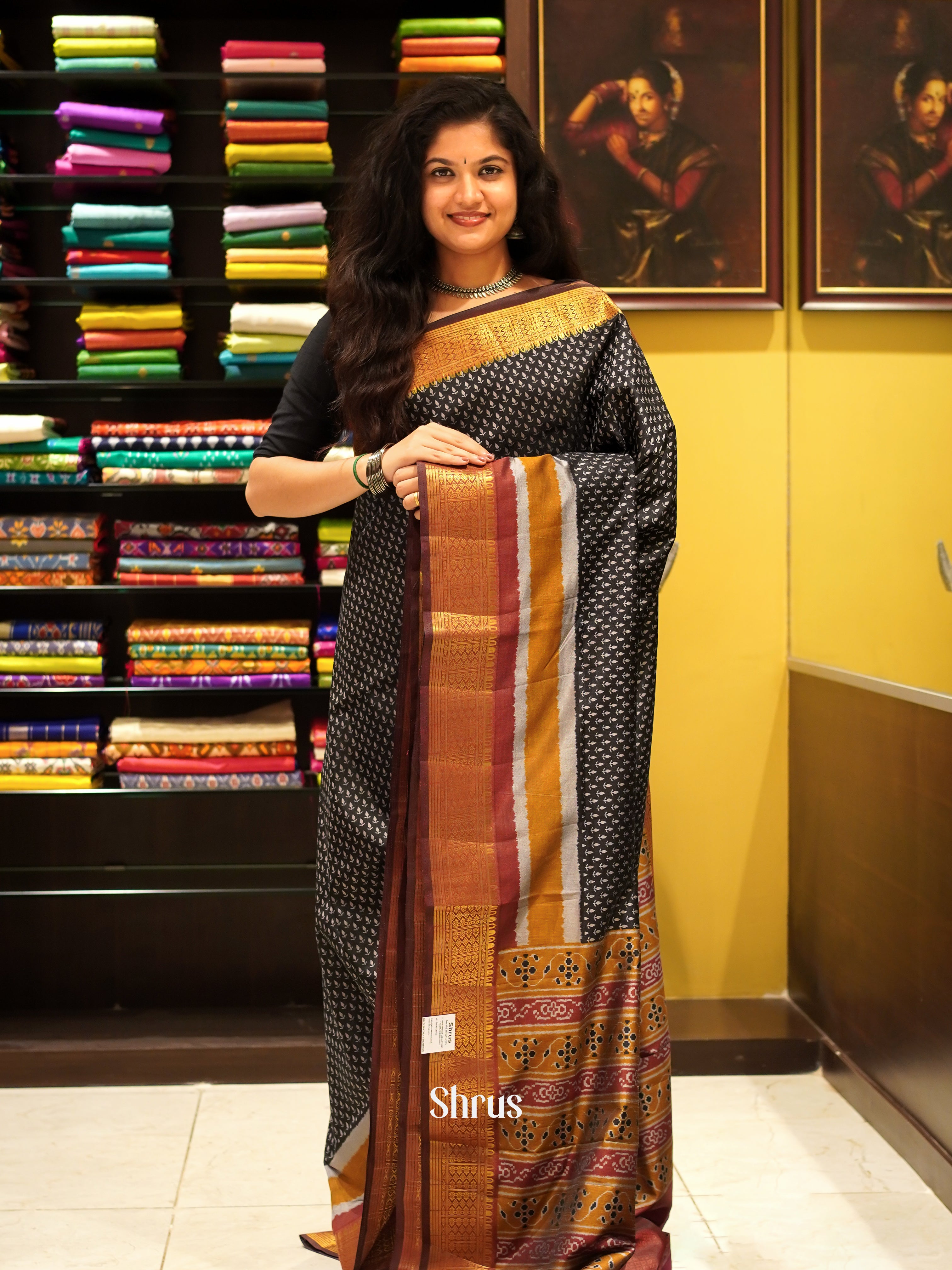 Black & Maroon - Semi Patola Saree