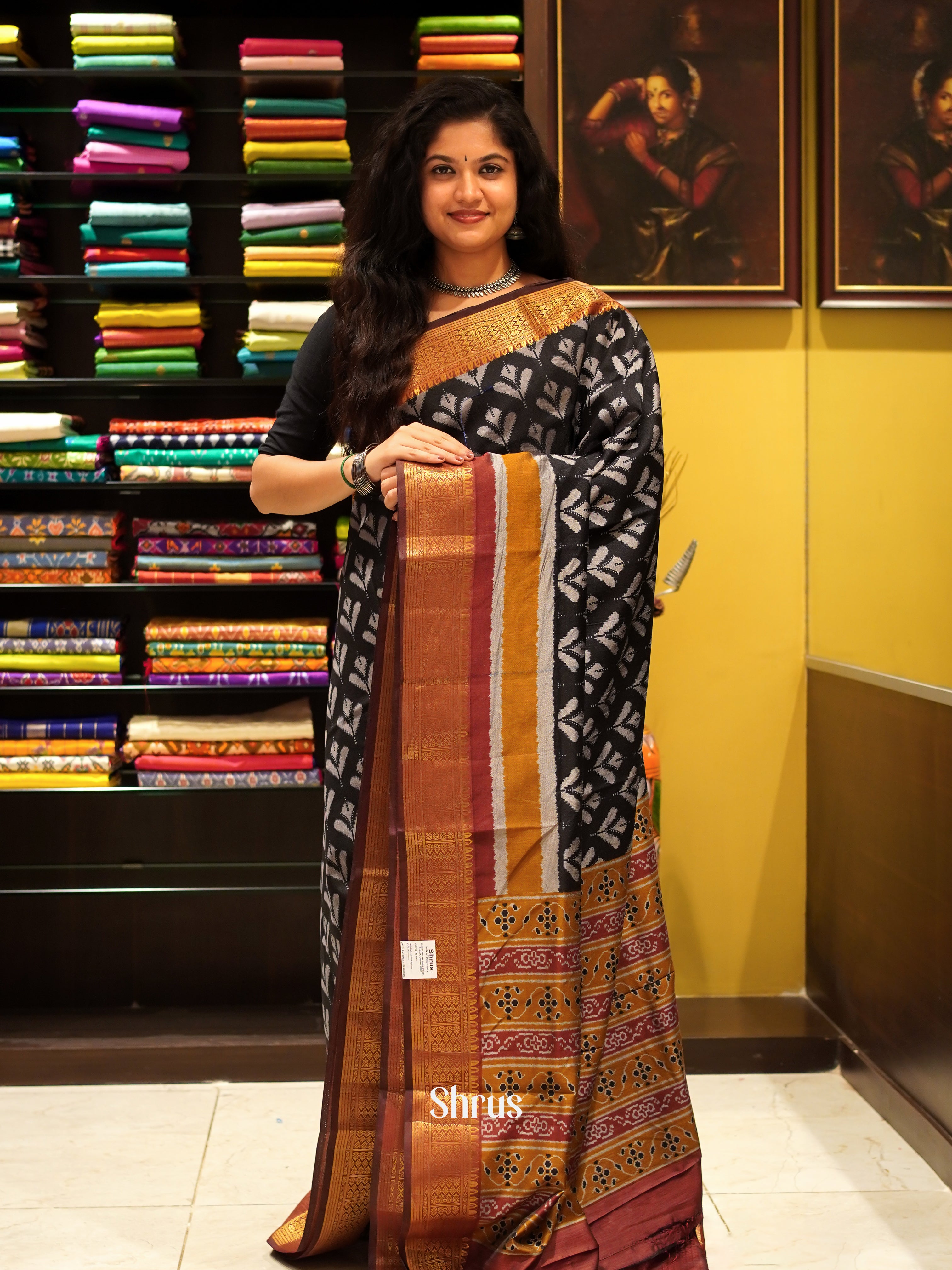 Black & Maroon - Semi Patola Saree