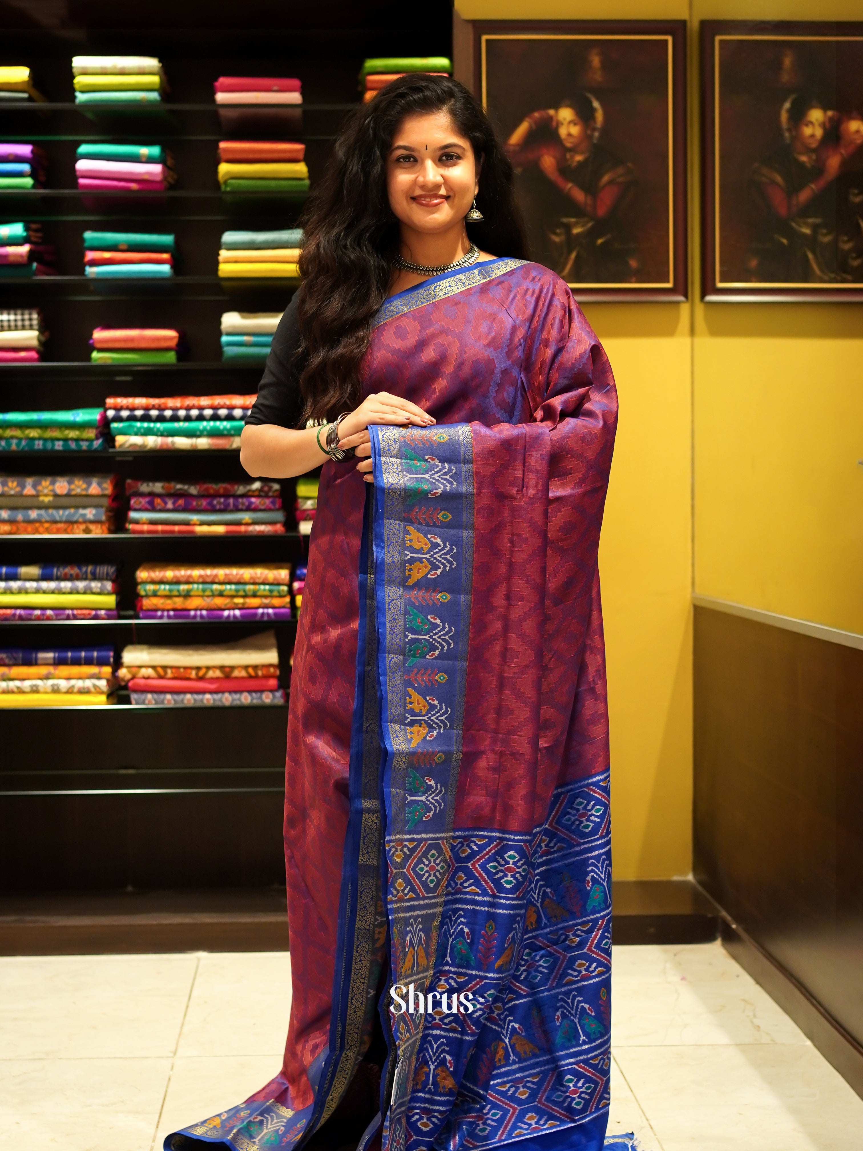 Maroon & Blue - Semi Patola Saree