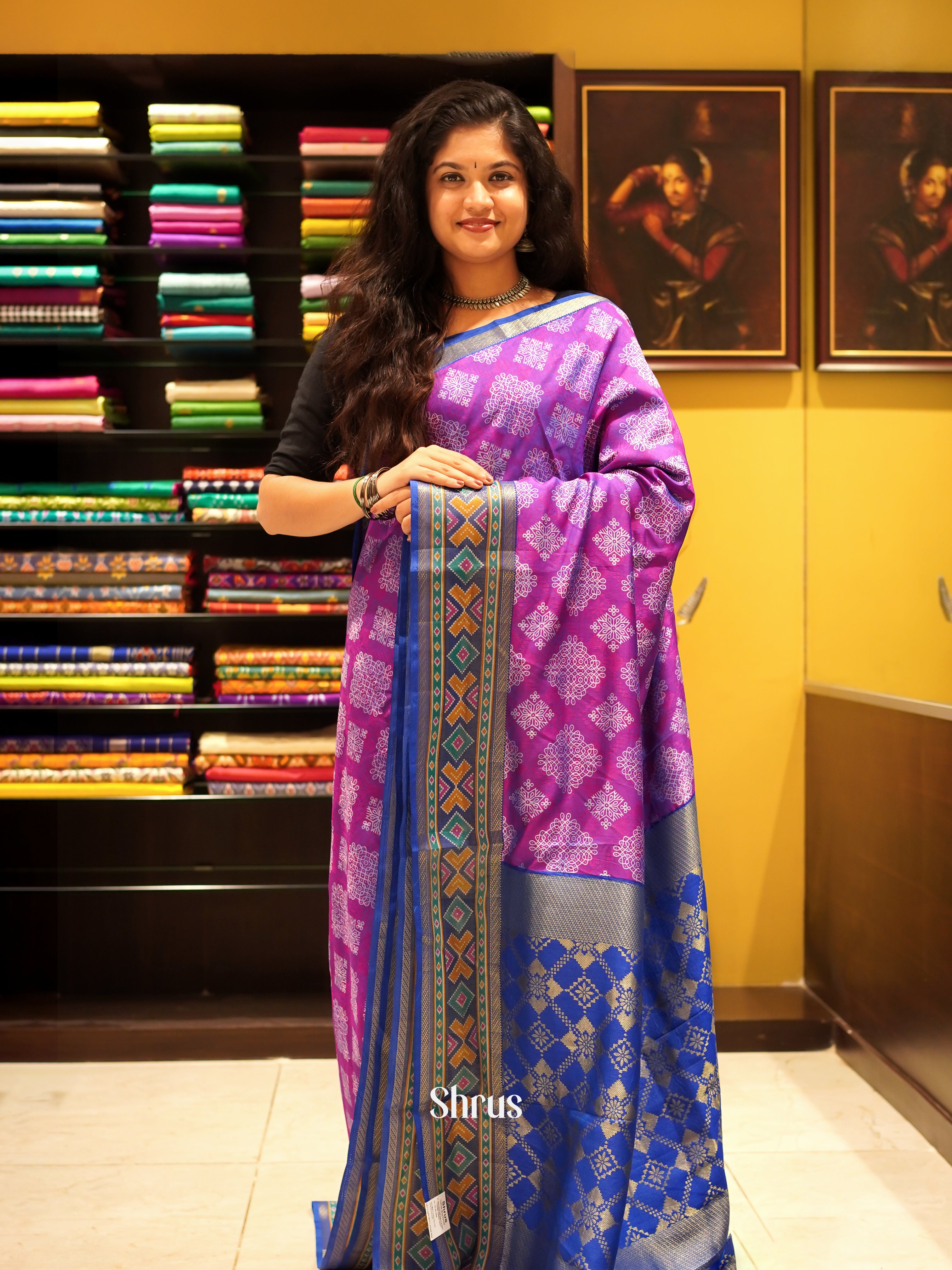 Pink & Blue - Semi Patola Saree