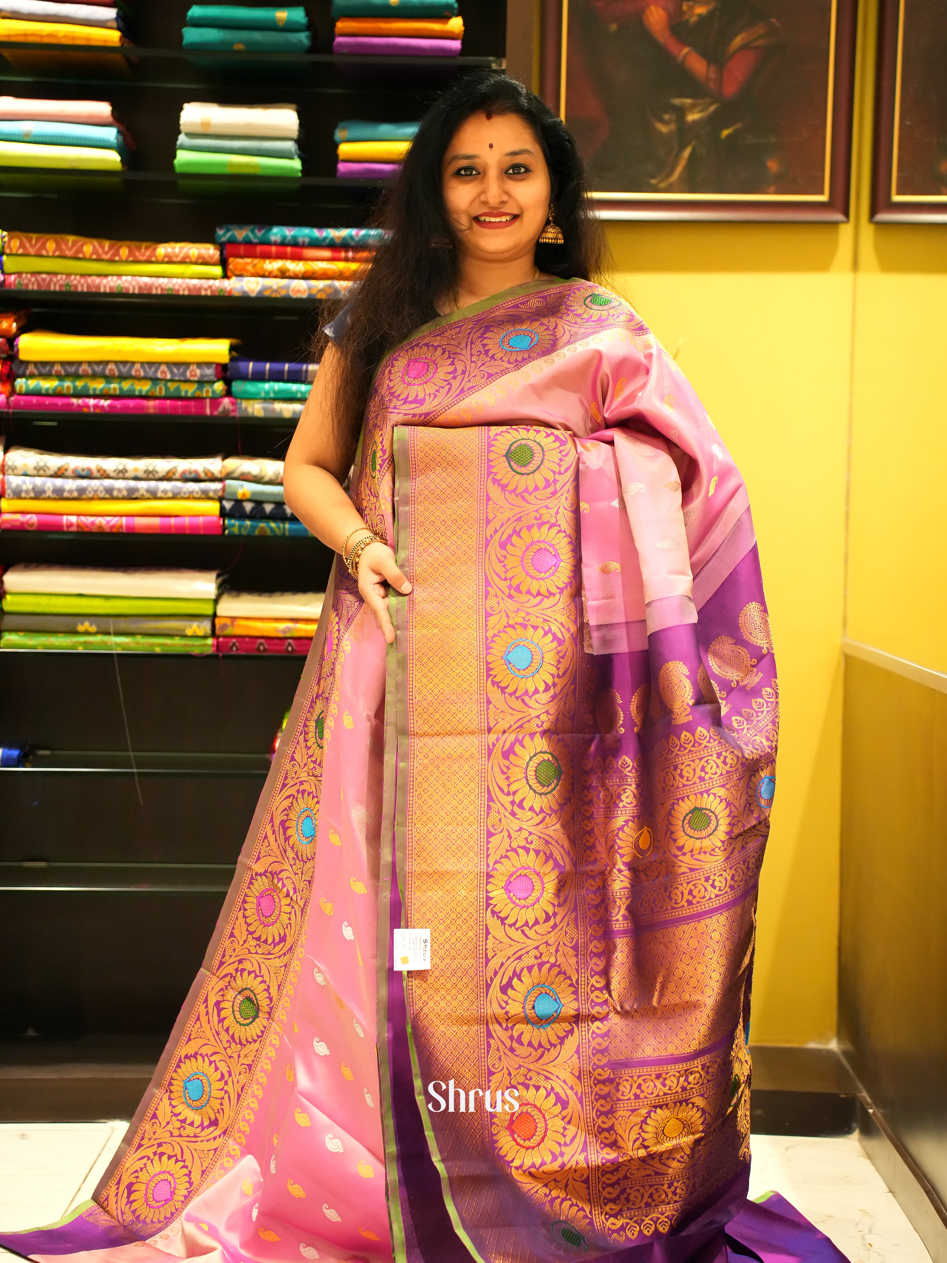 Pink & Purple - Gadwal Silk Saree