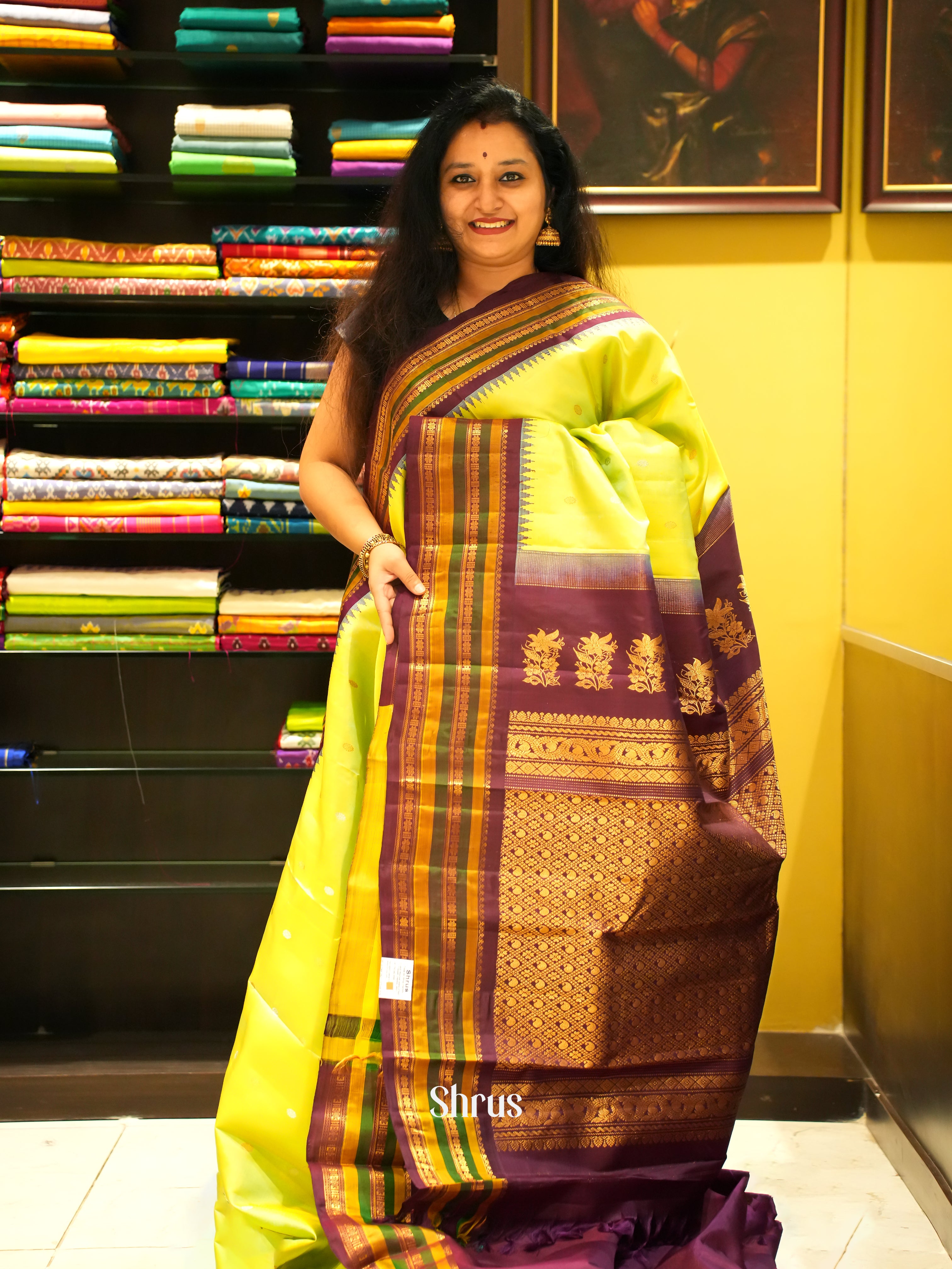 Green &  Wine - Gadwal Silk Saree