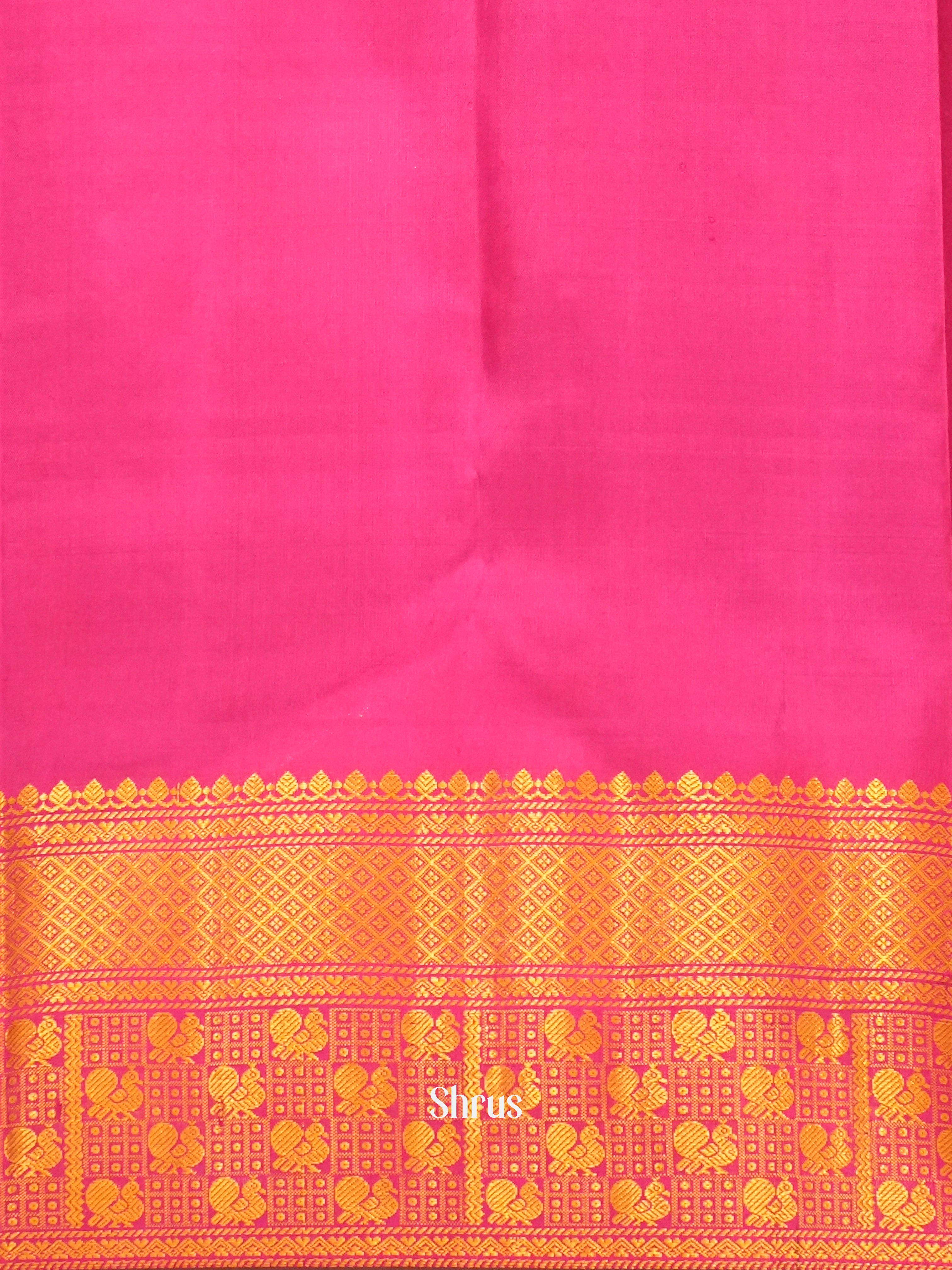 Cream , Black & Pink - Gadwal Silk Saree