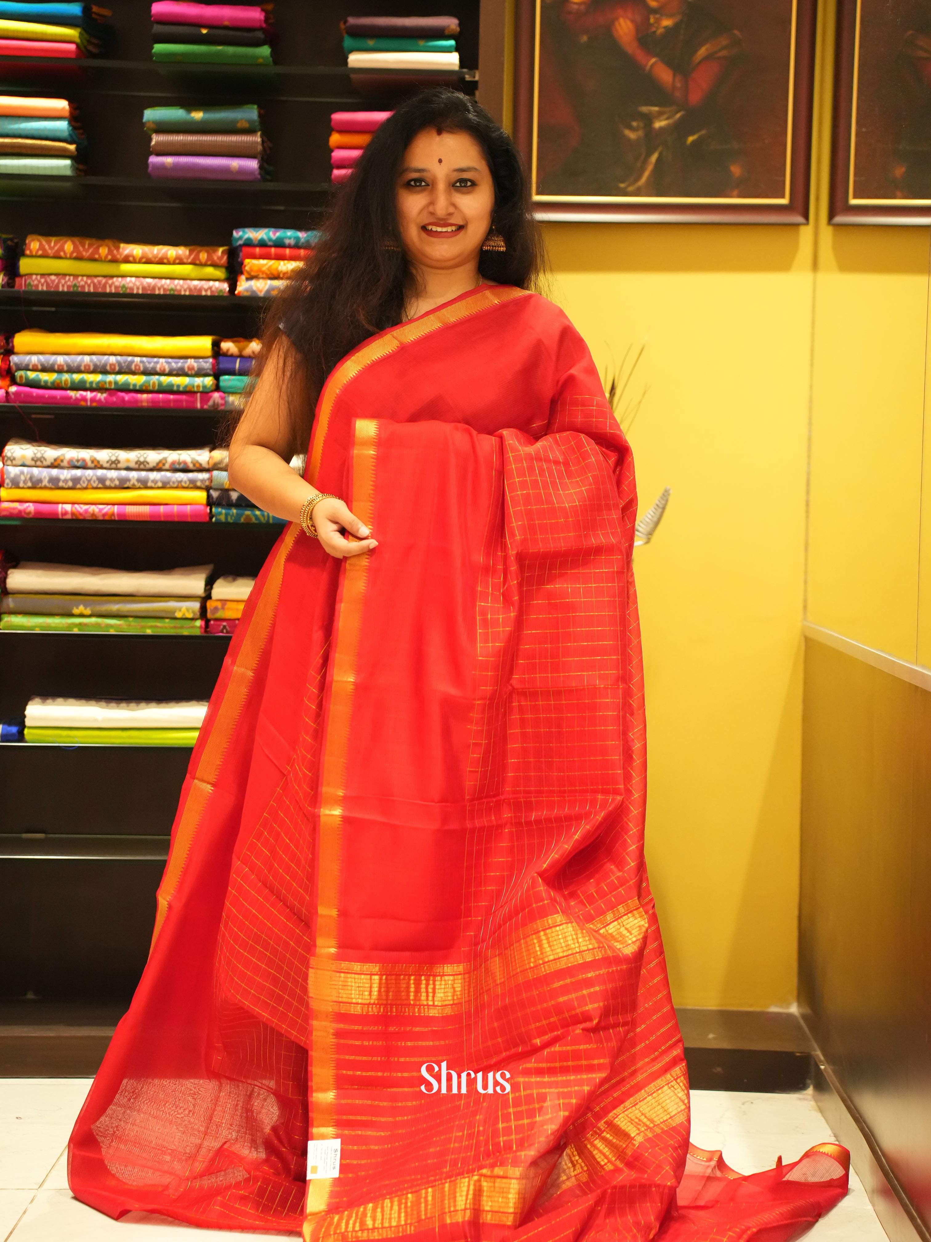 Red(Single Tone)- Mangalagiri Silk Cotton saree