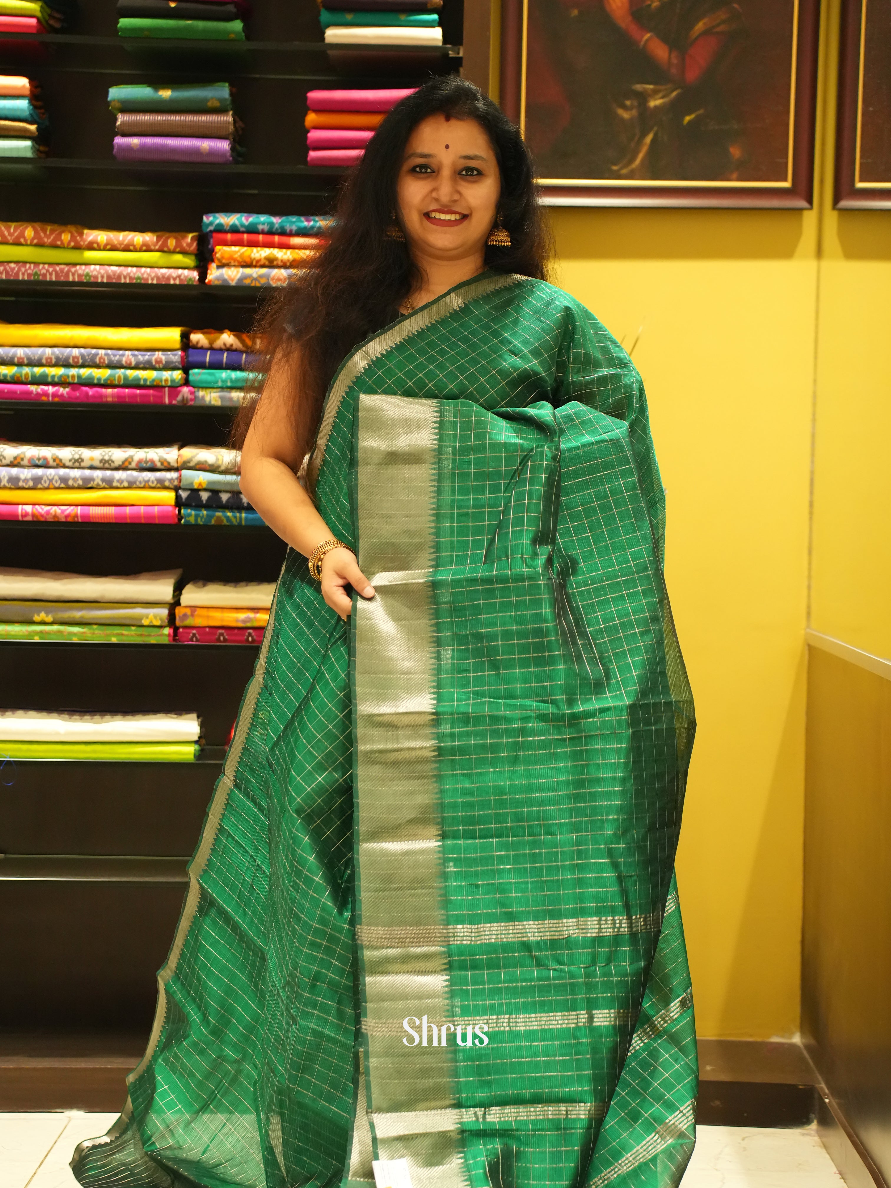 Green (Single Tone)- Mangalagiri Silk Cotton Saree