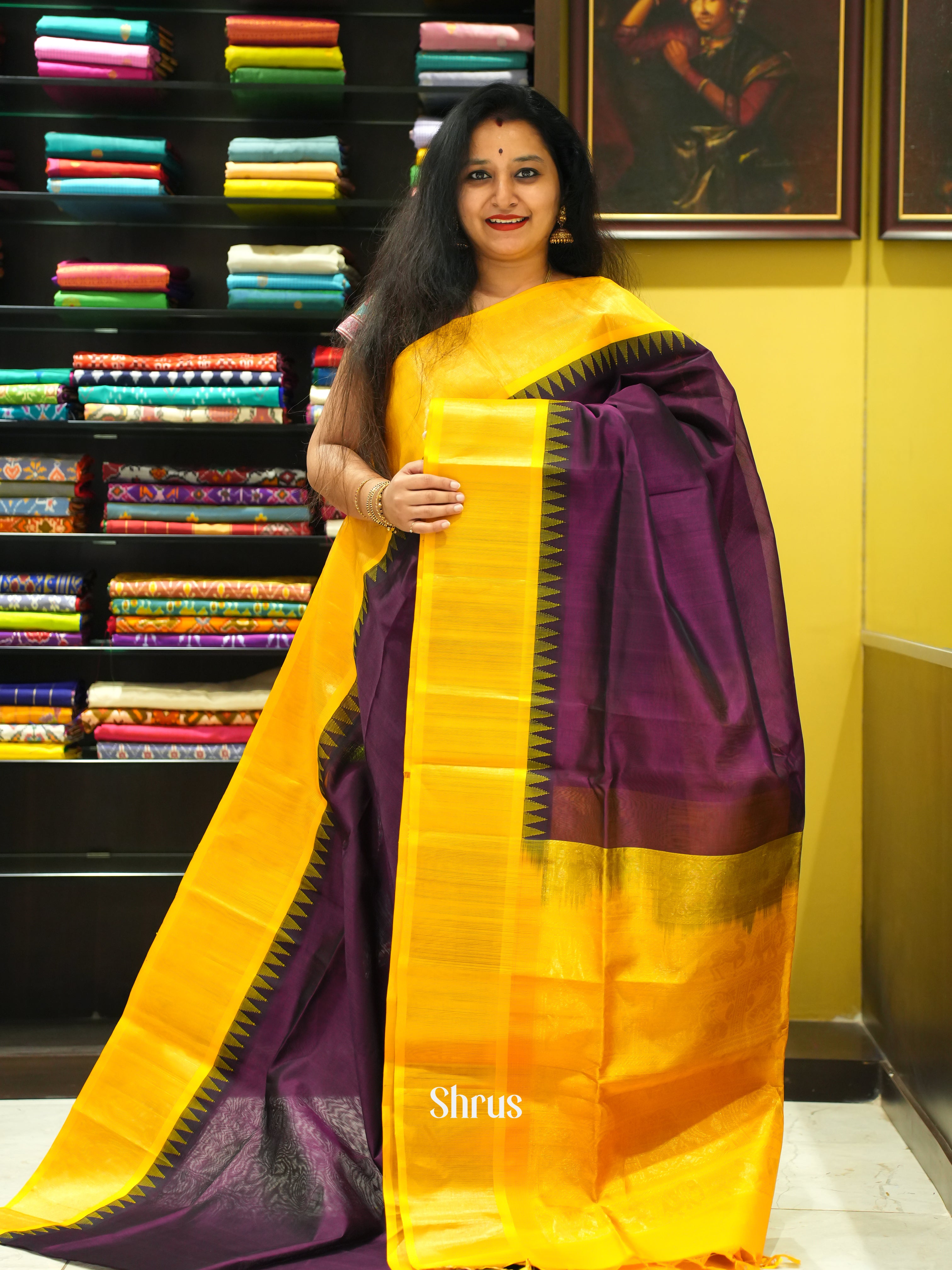 Purple & Yellow - Silk Cotton Saree