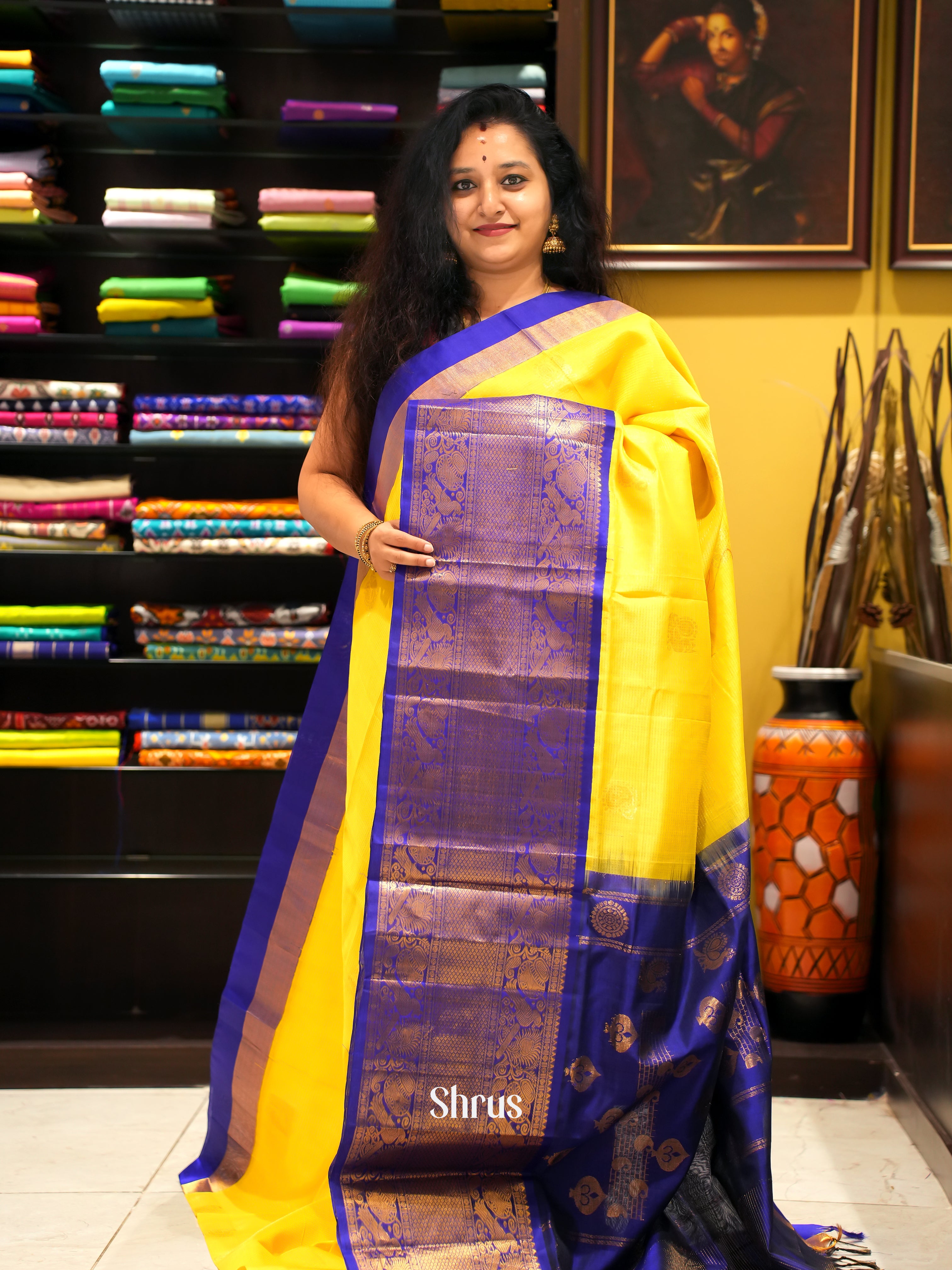 Yellow & Blue - Silk Cotton Saree