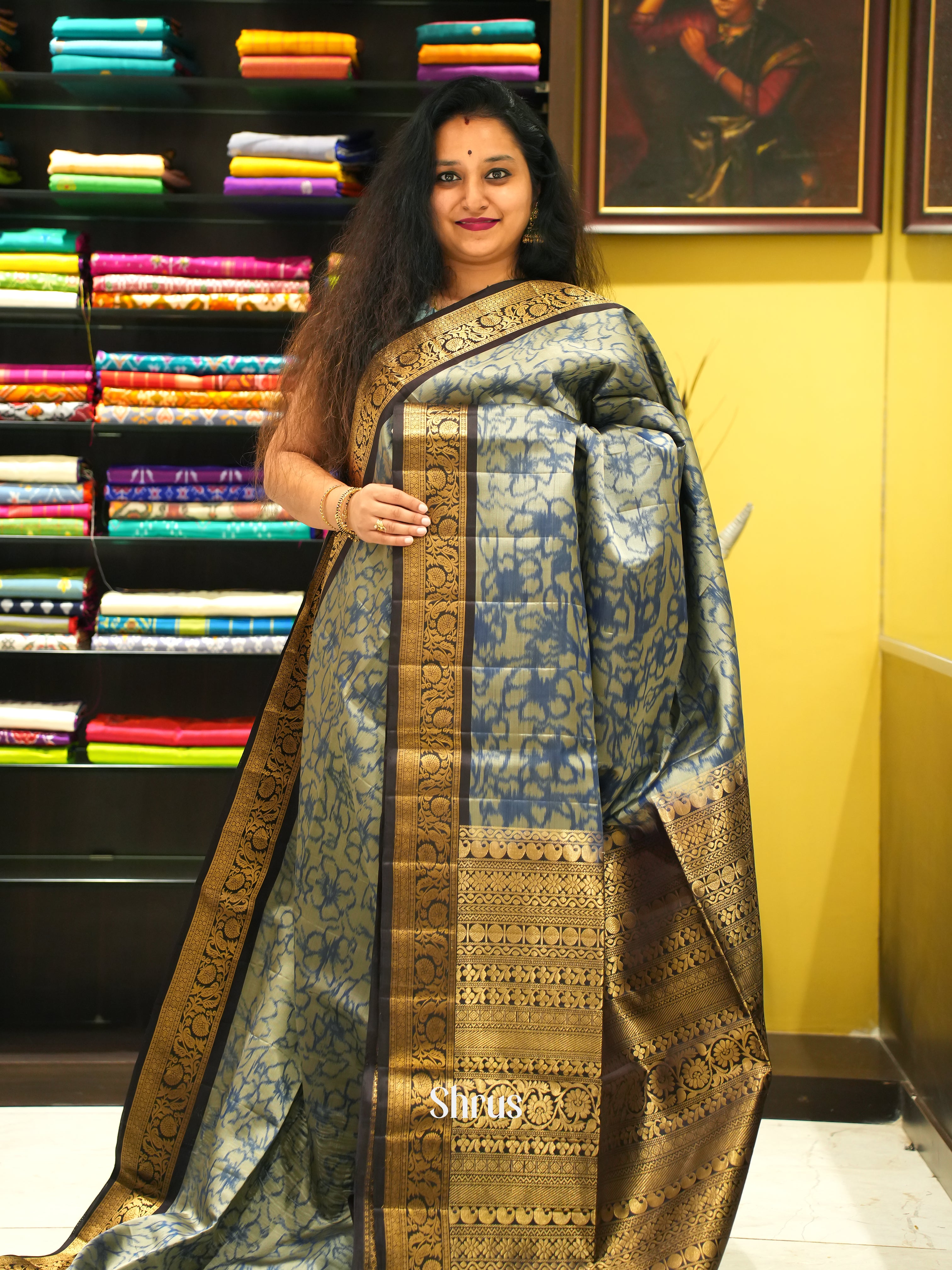 Blue & Brown - Soft Silk Saree - Shop on ShrusEternity.com