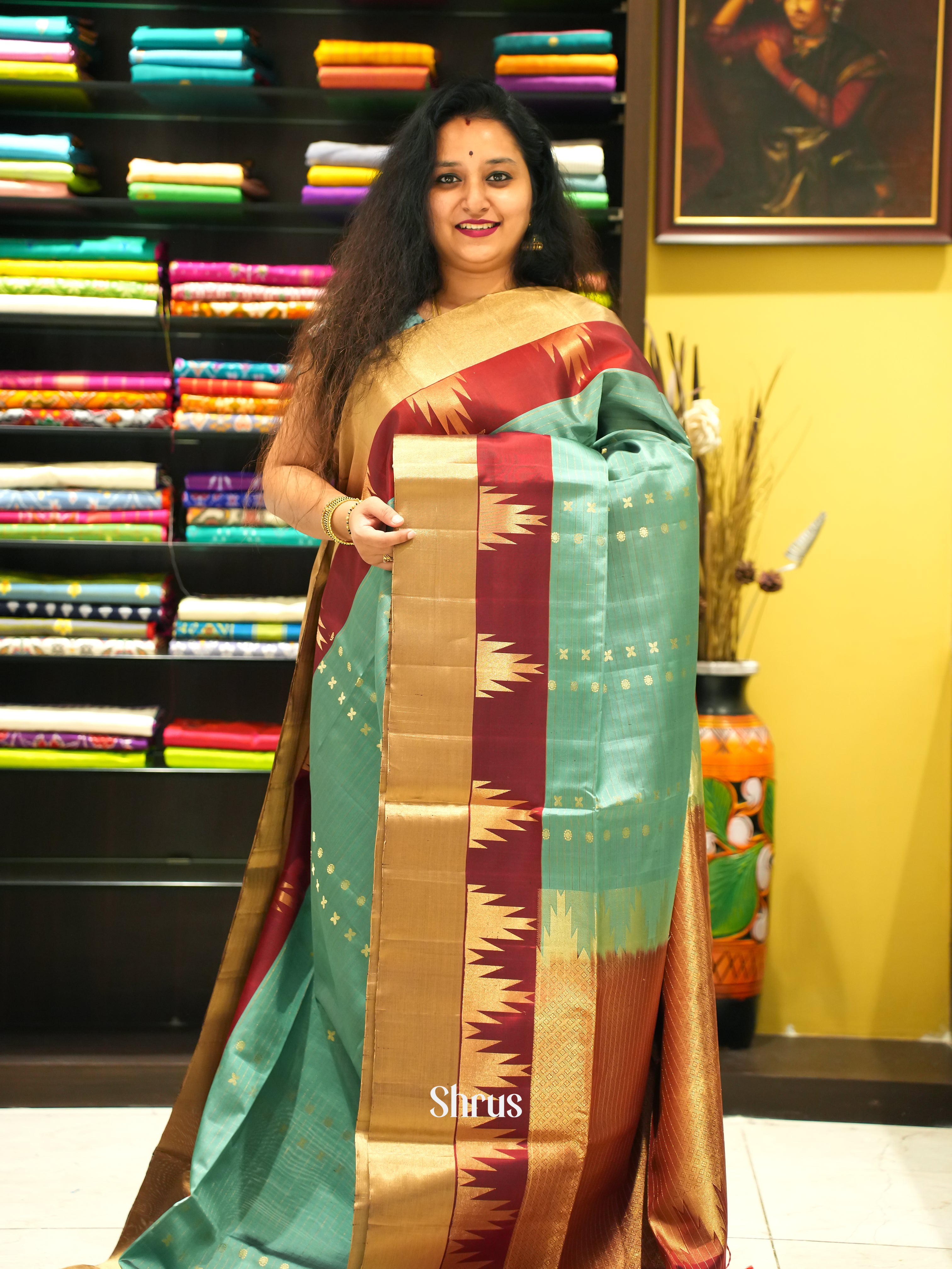 Green & Maroon - soft Silk Saree - Shop on ShrusEternity.com