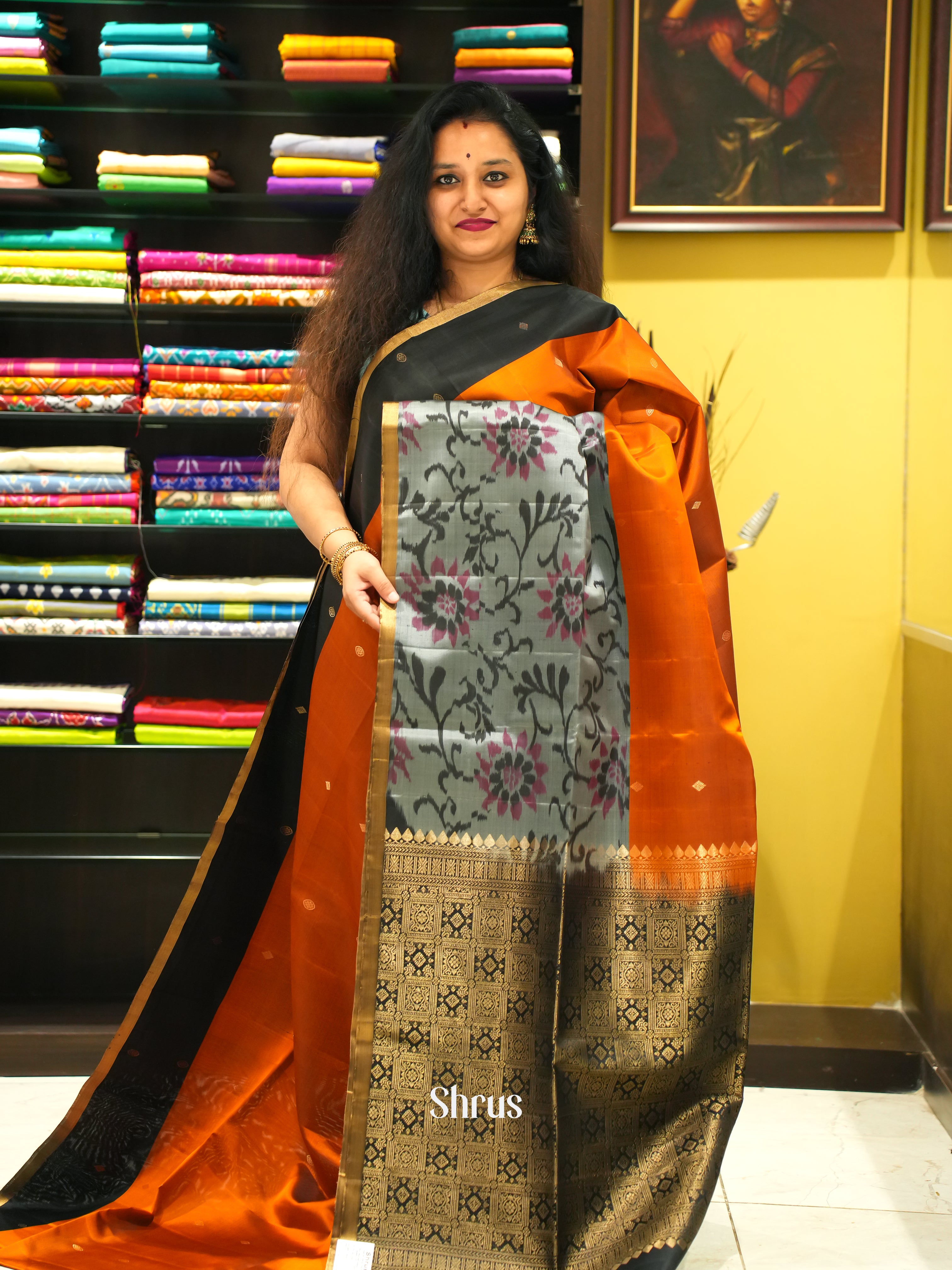 Brick & Black- soft Silk Saree - Shop on ShrusEternity.com