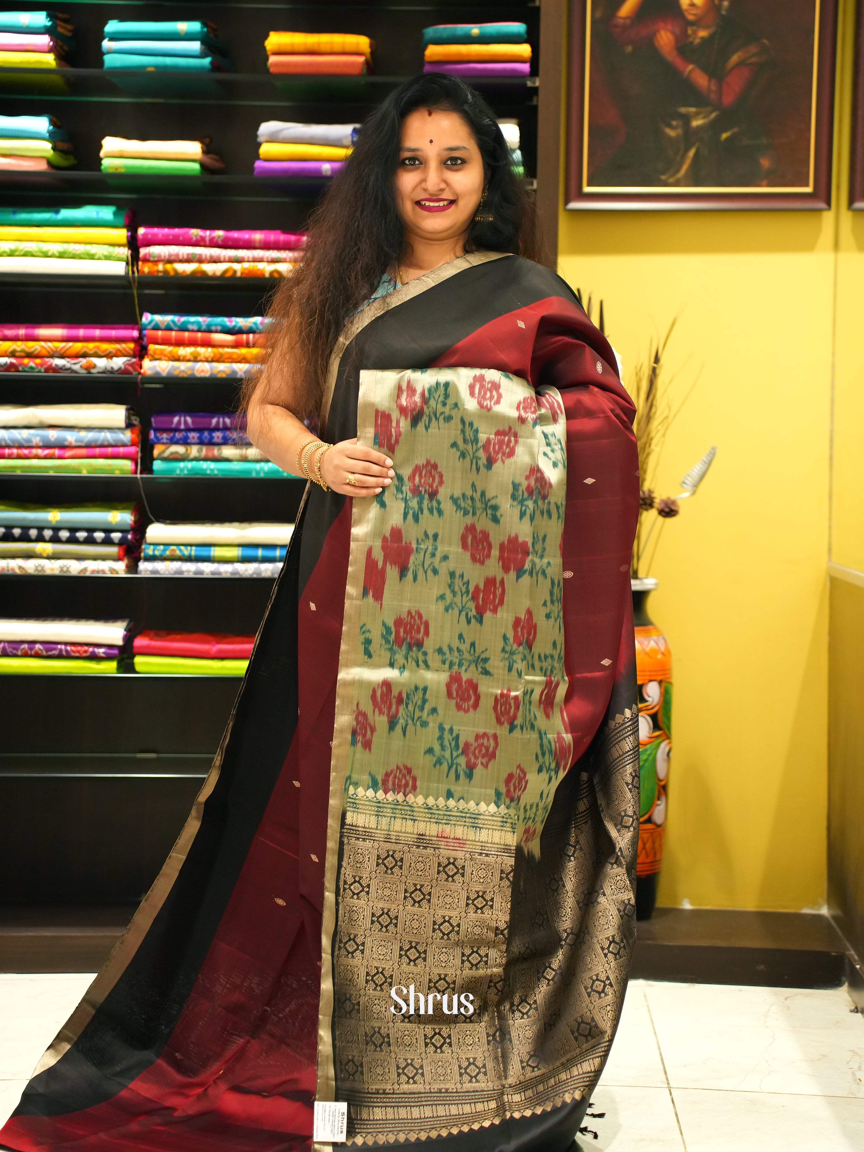 Maroon & Black - soft Silk Saree