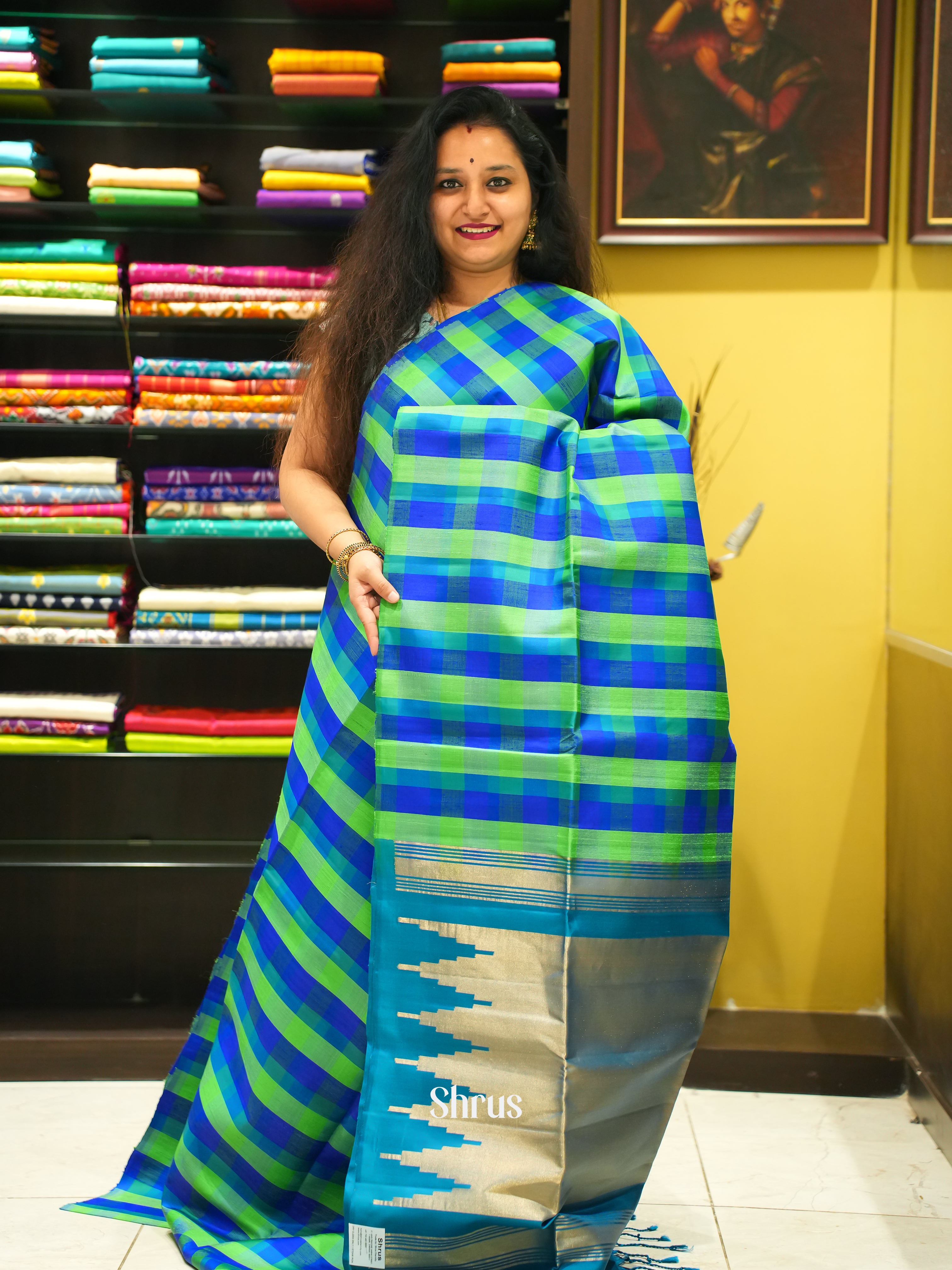 Green & Blue - soft Silk Saree - Shop on ShrusEternity.com