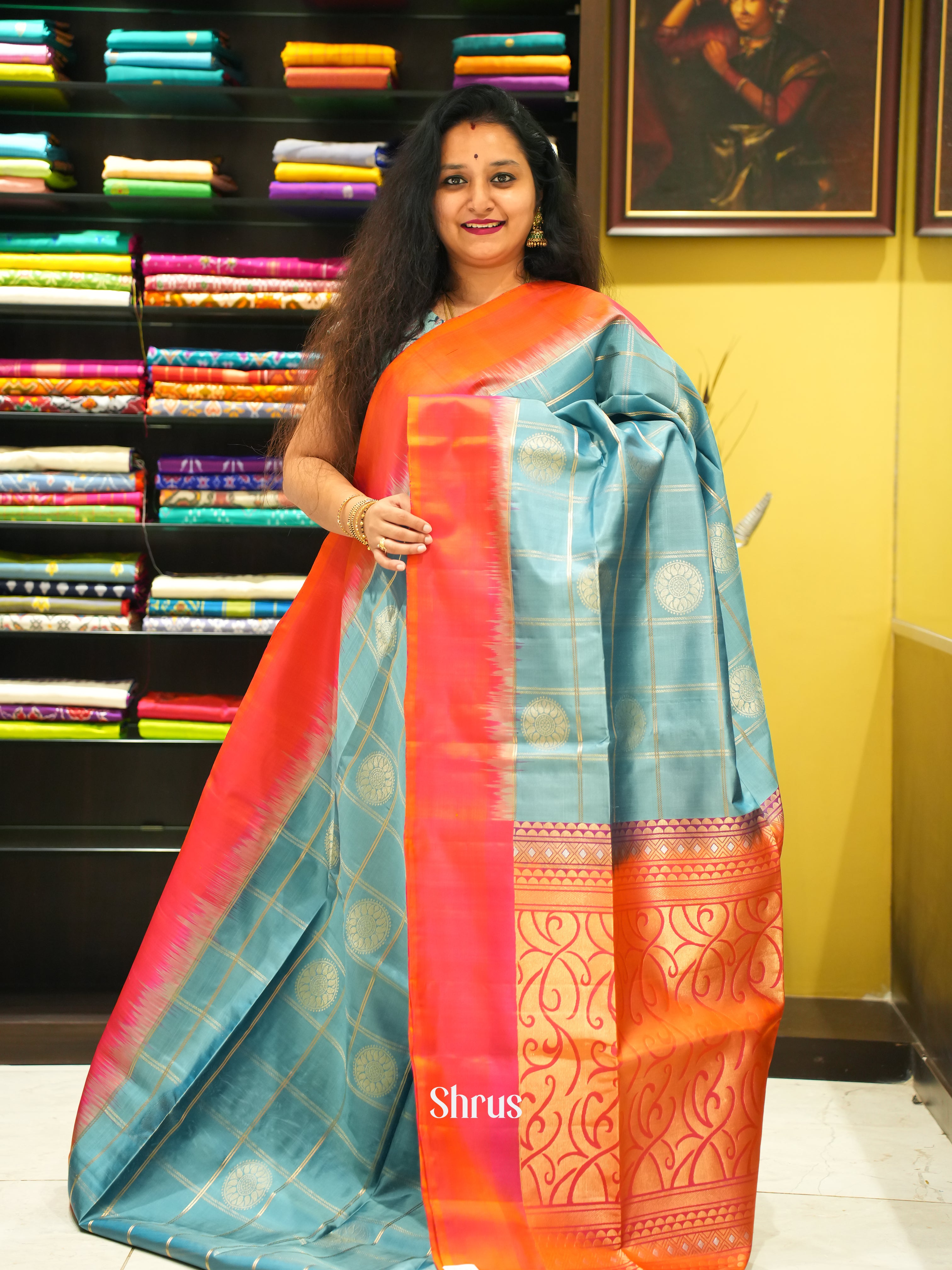 Blue & Orange - soft Silk Saree