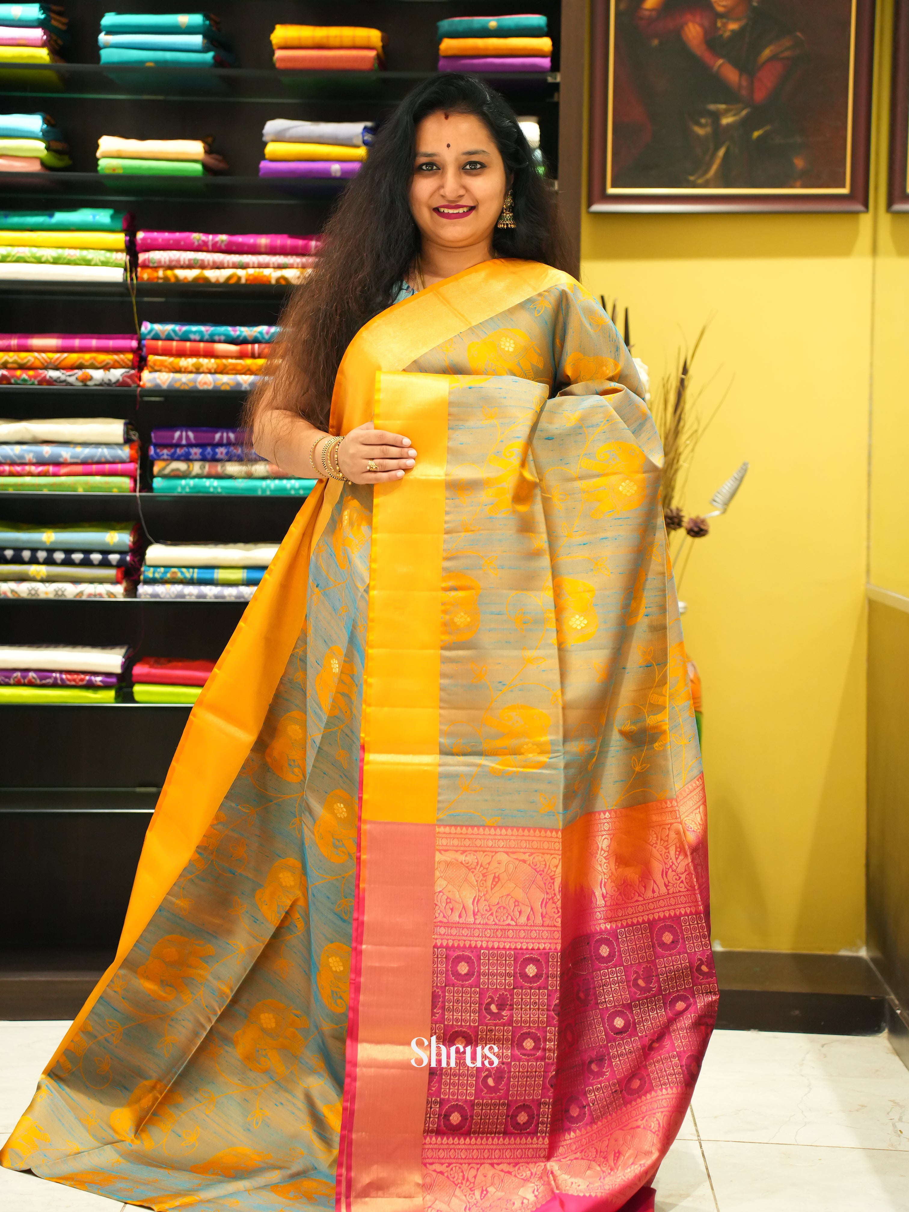 Blue & Pink - Soft Silk Saree