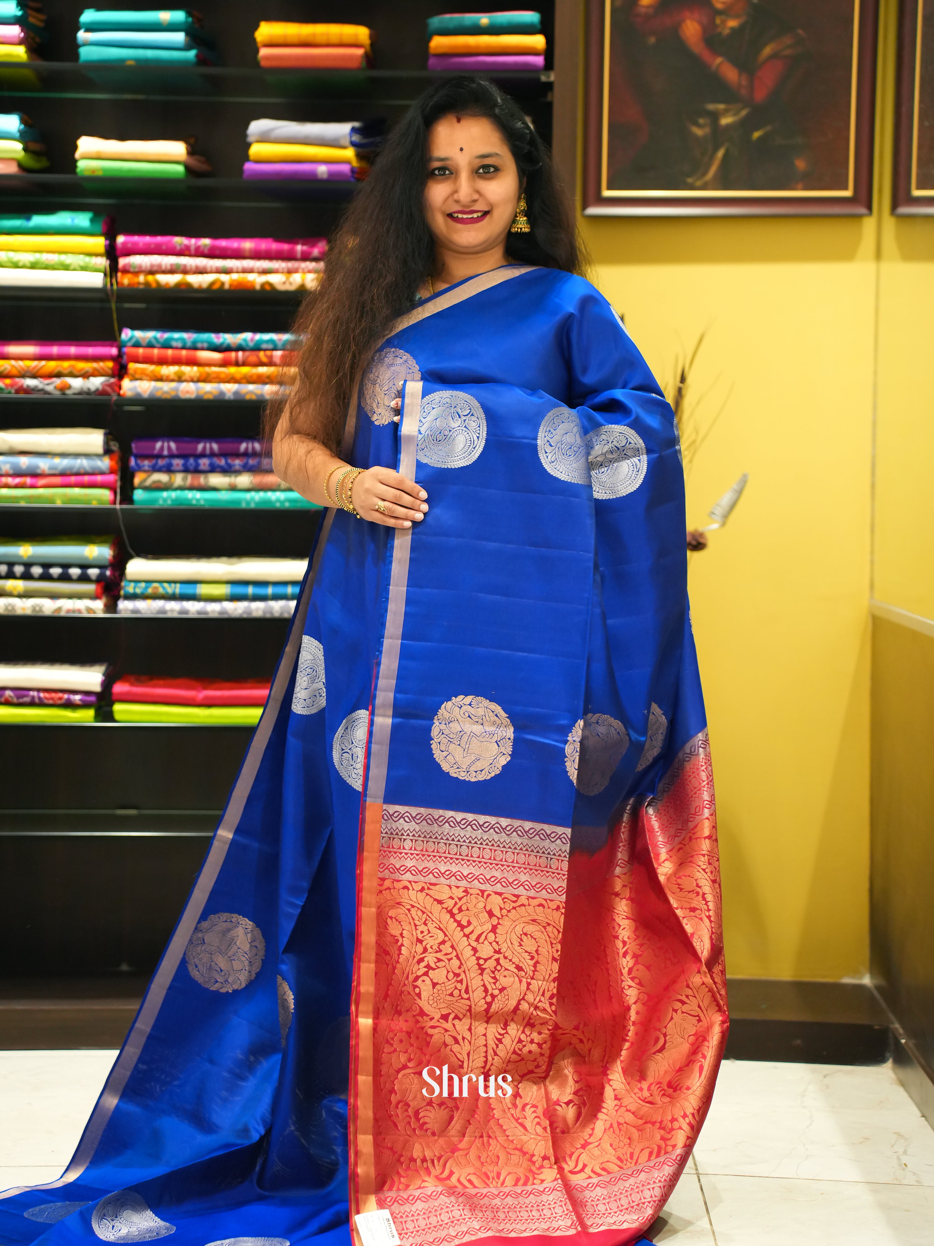 Blue & Red  - soft Silk Saree - Shop on ShrusEternity.com