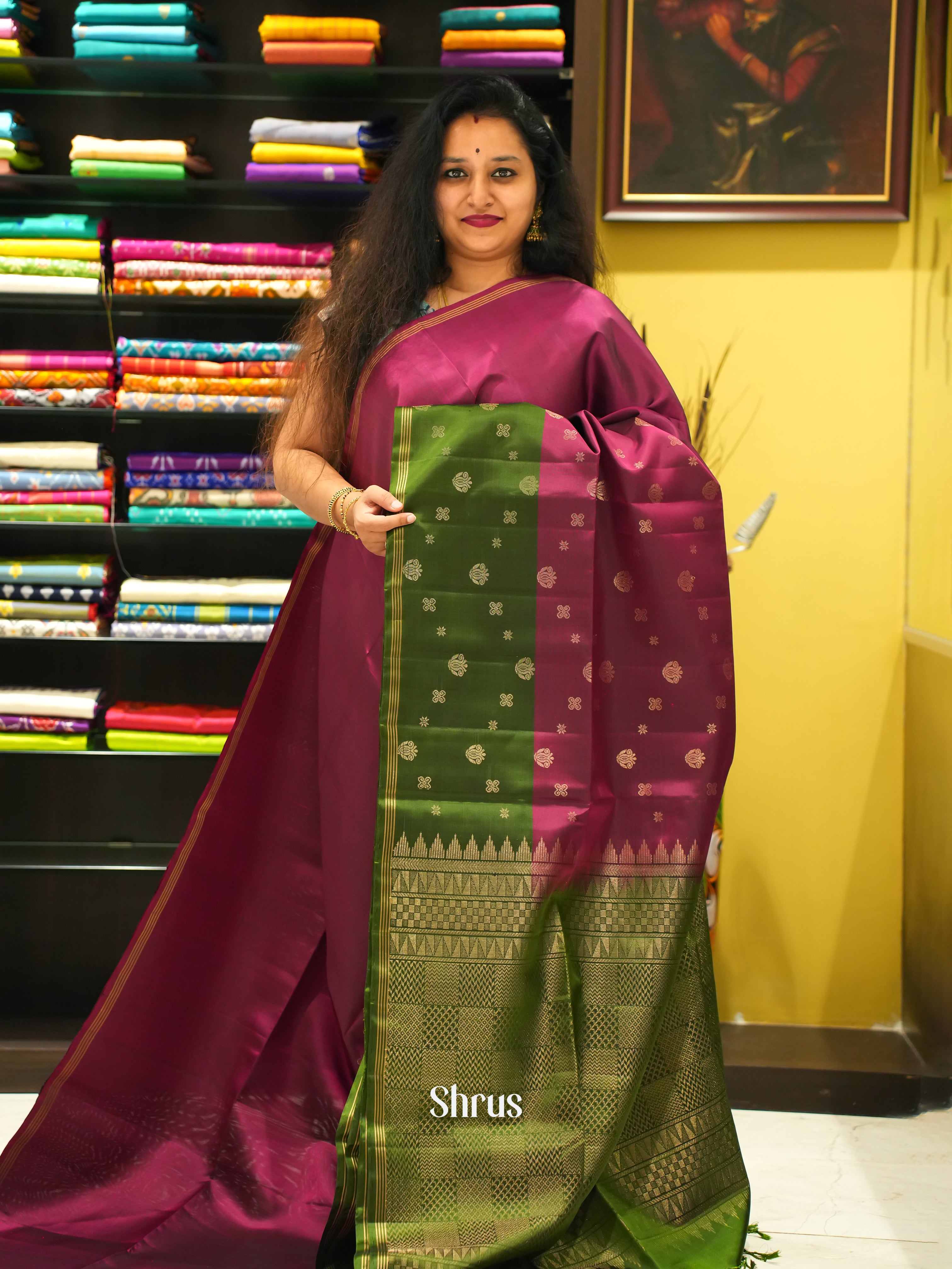 Maroon & Green - soft Silk Saree - Shop on ShrusEternity.com