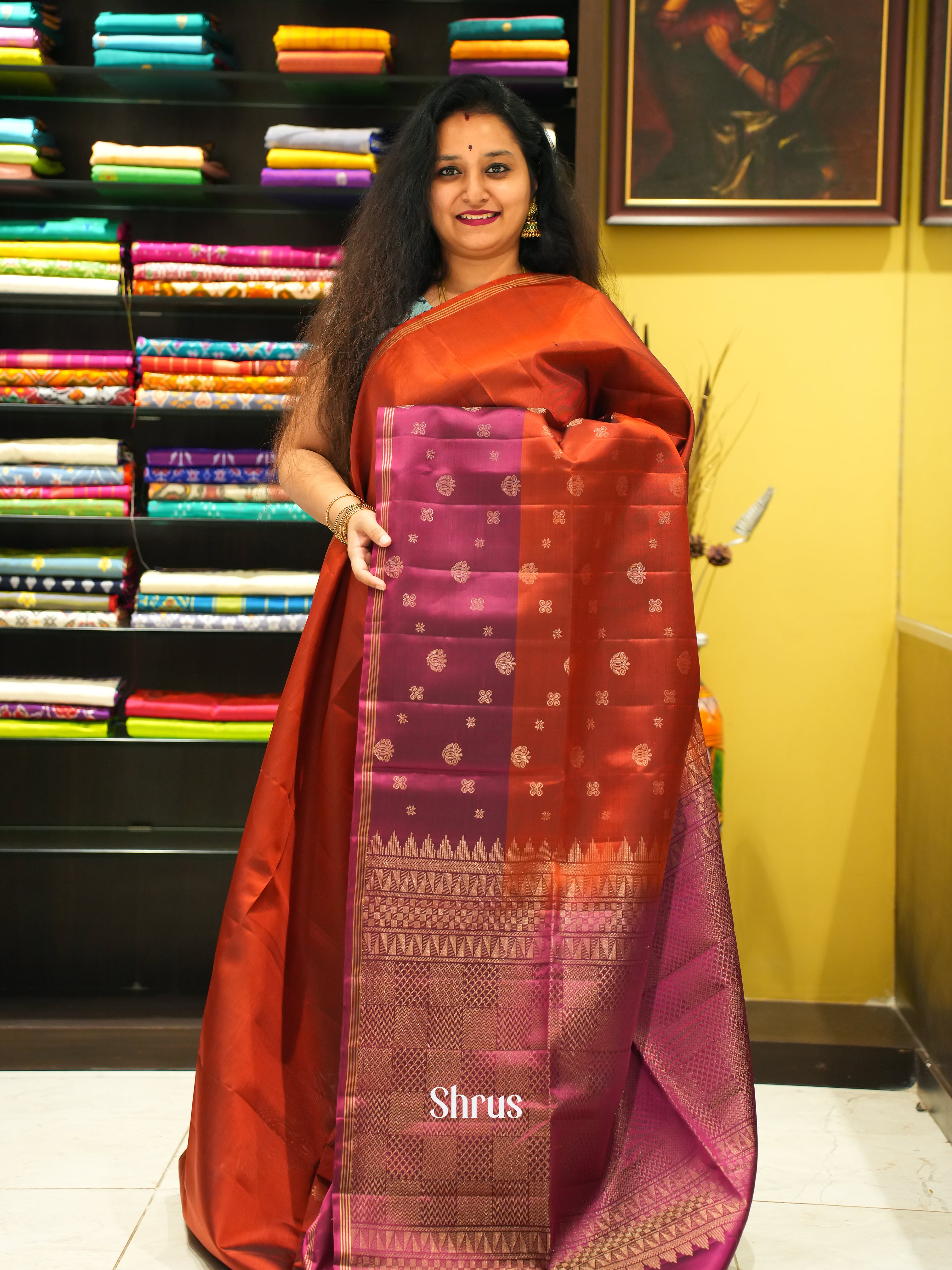 Red & Majenta - Soft Silk Saree - Shop on ShrusEternity.com