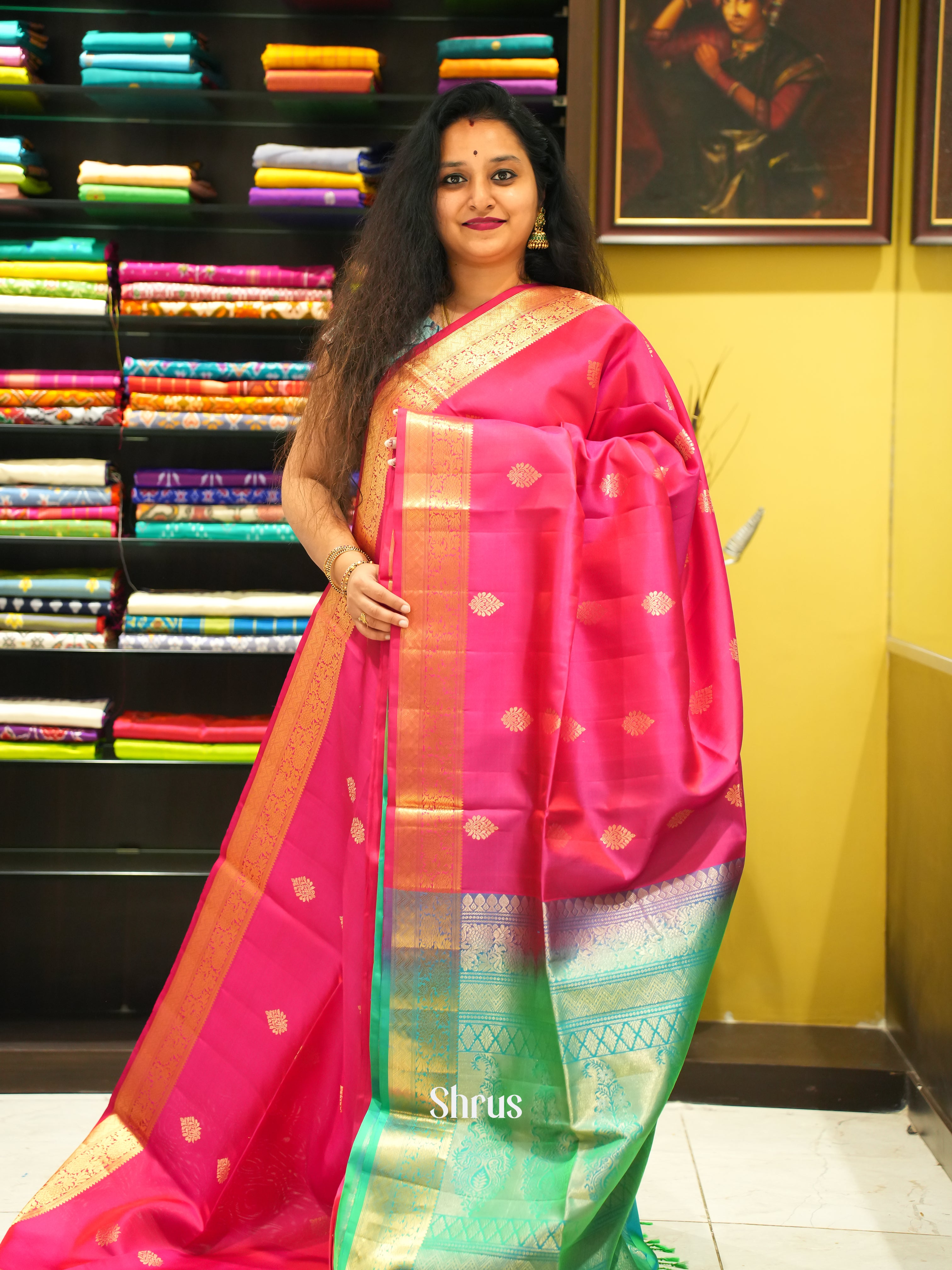 Pink & Green - soft Silk Saree - Shop on ShrusEternity.com