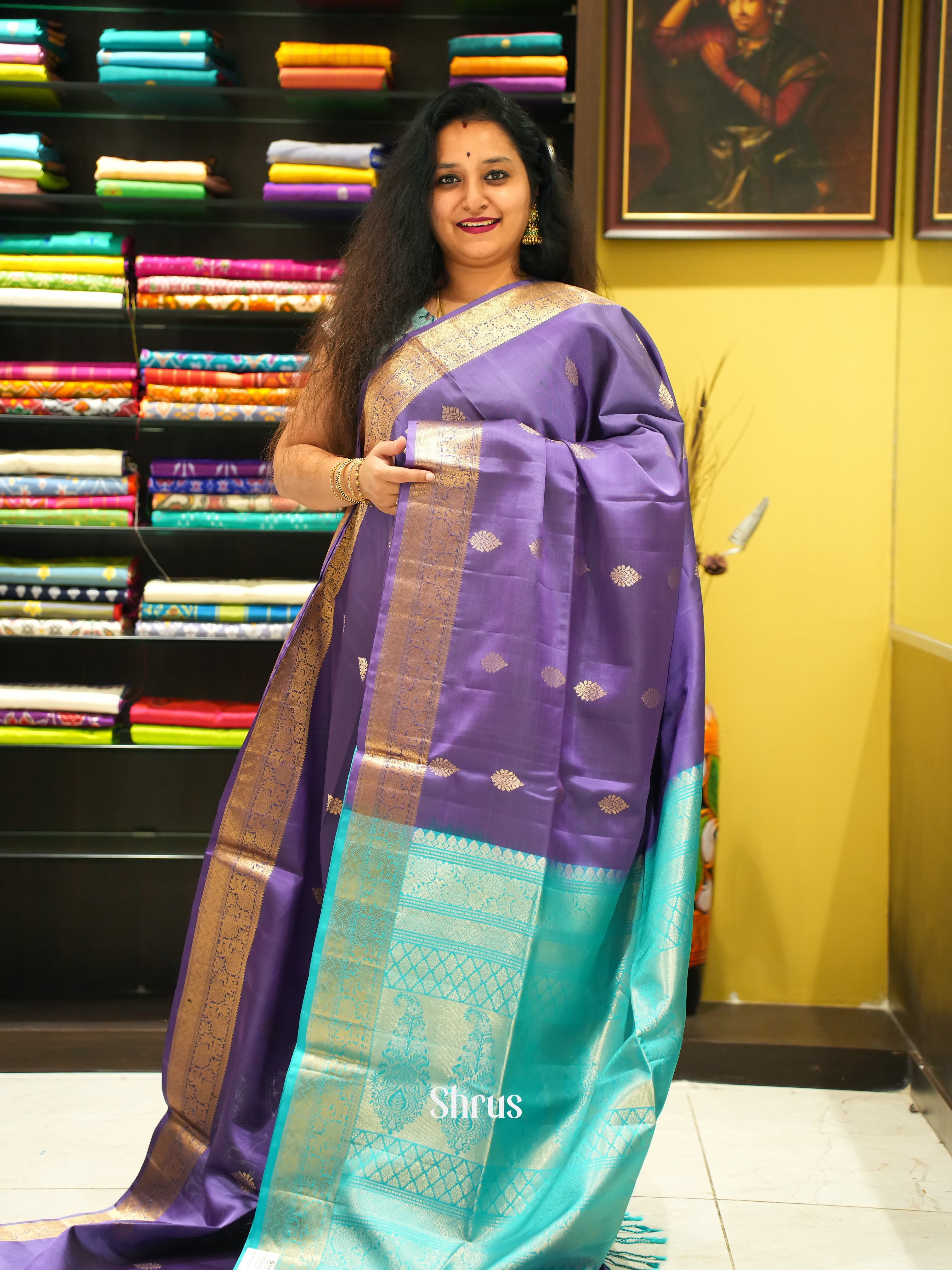 Purple & Sky Blue - soft Silk Saree