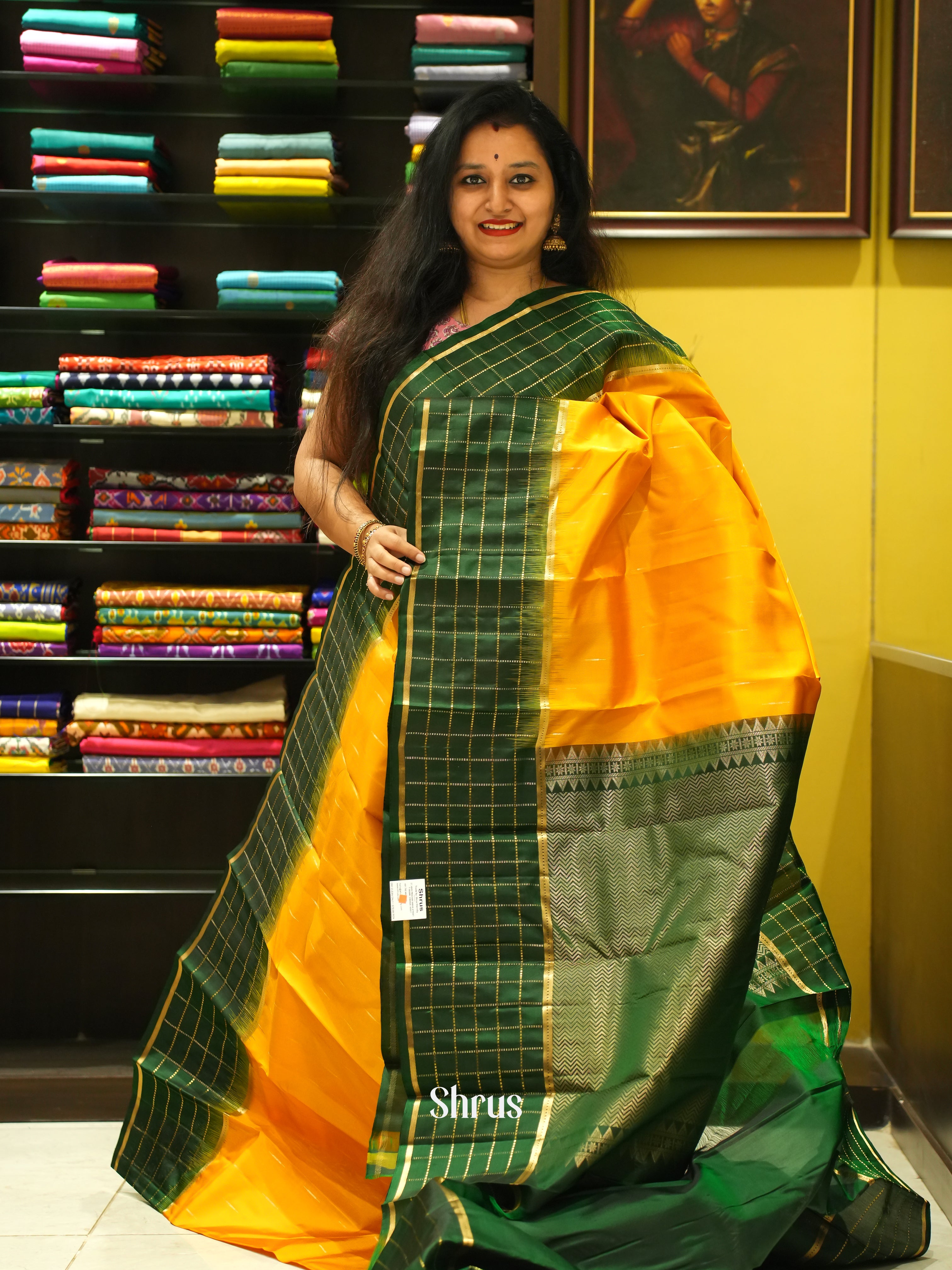 Yellow & Green - Soft Silk Saree