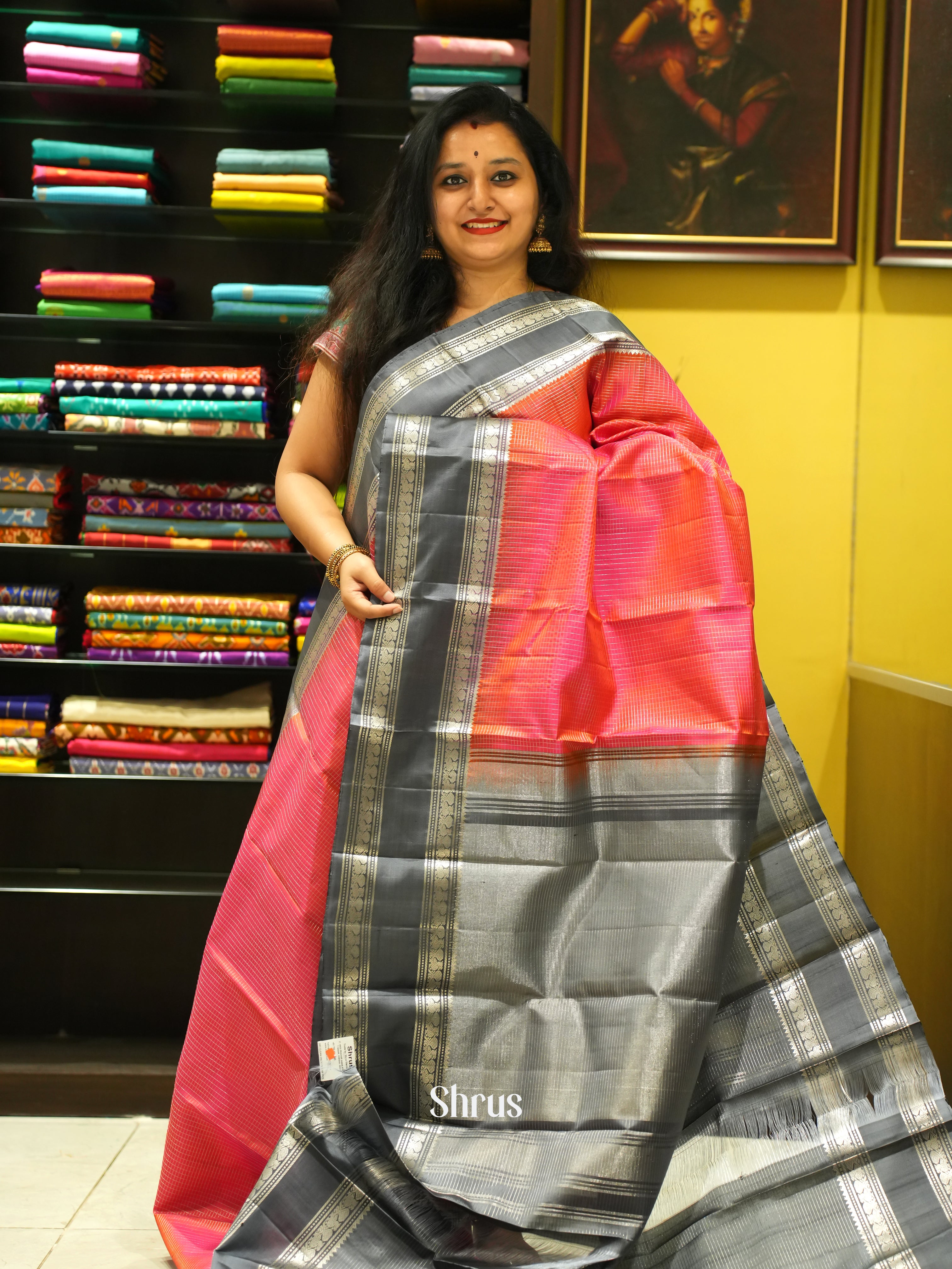 Pink & Grey - Soft Silk Saree