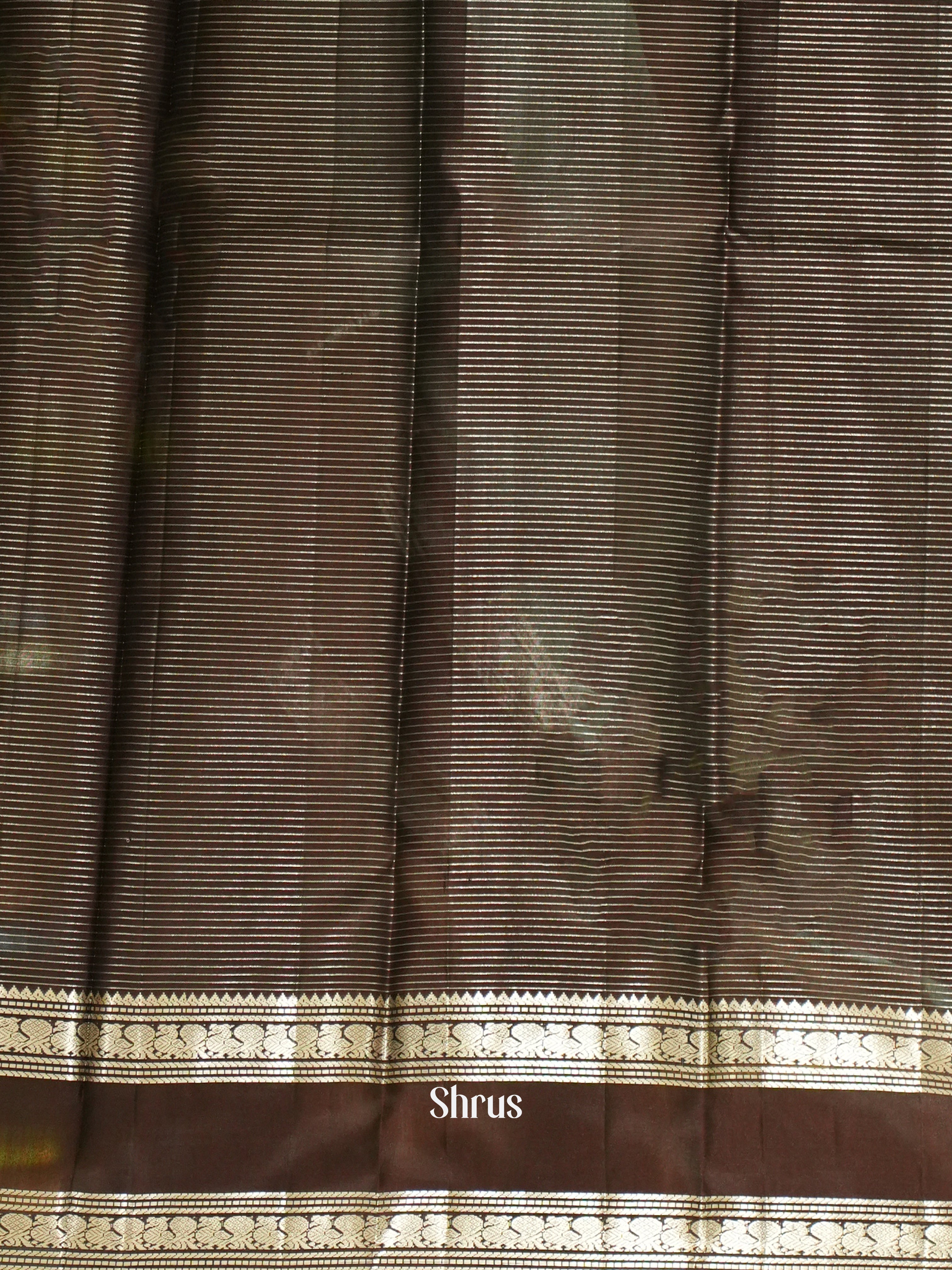 Teal Green & Brown - Soft Silk Saree