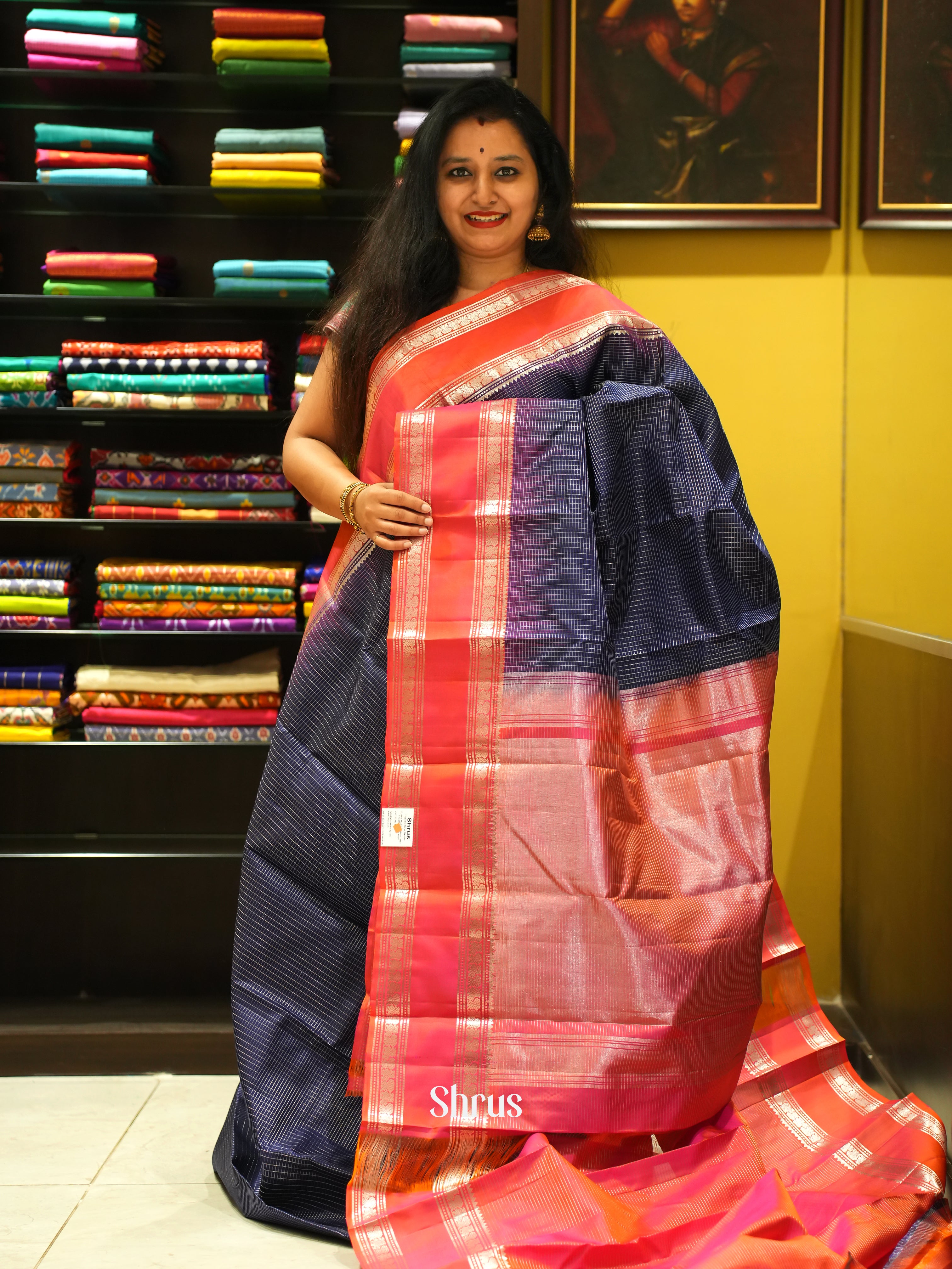 Blue & Orange - Soft Silk Saree