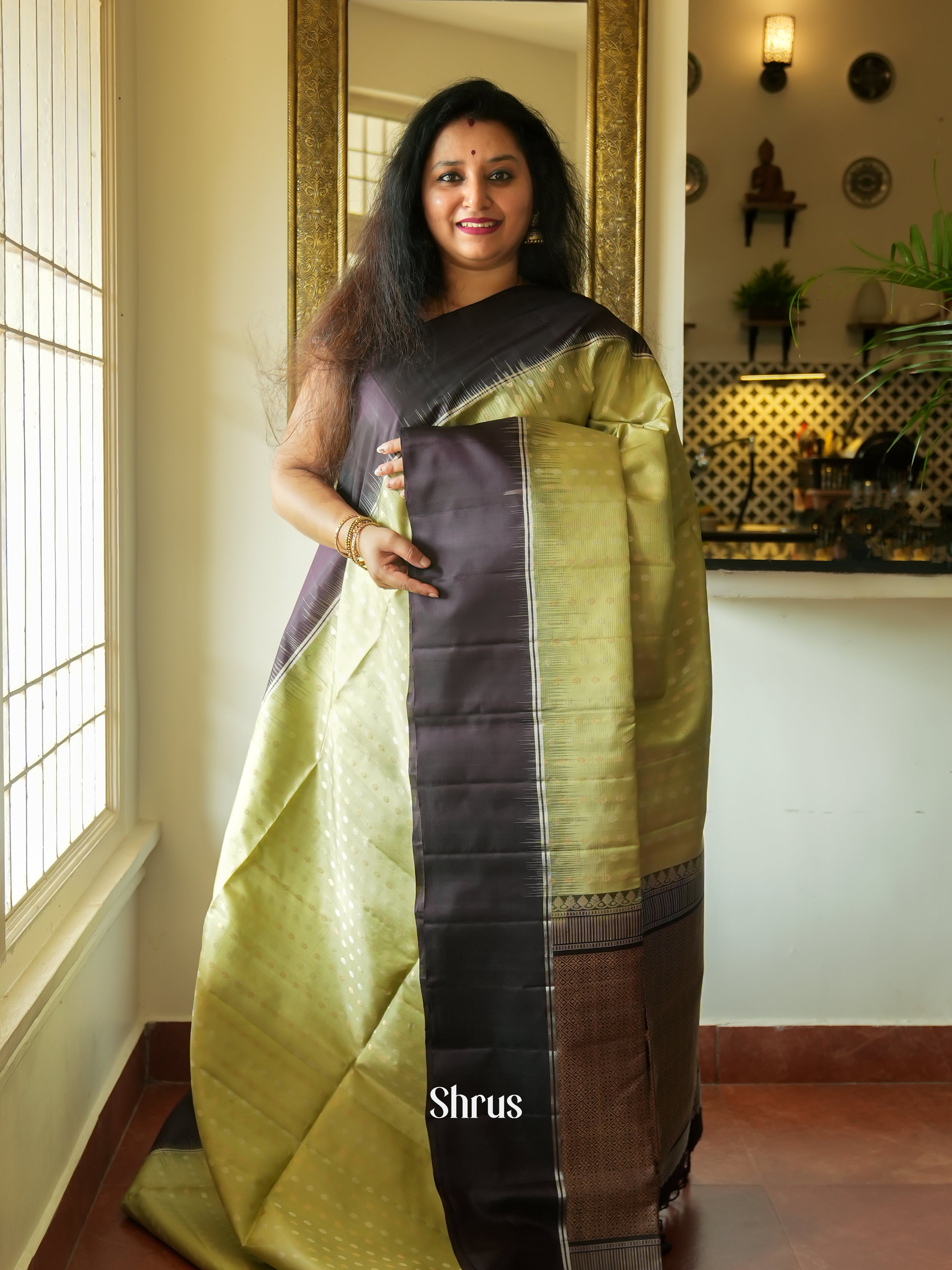 Elachi Green & Black - Soft Silk Saree