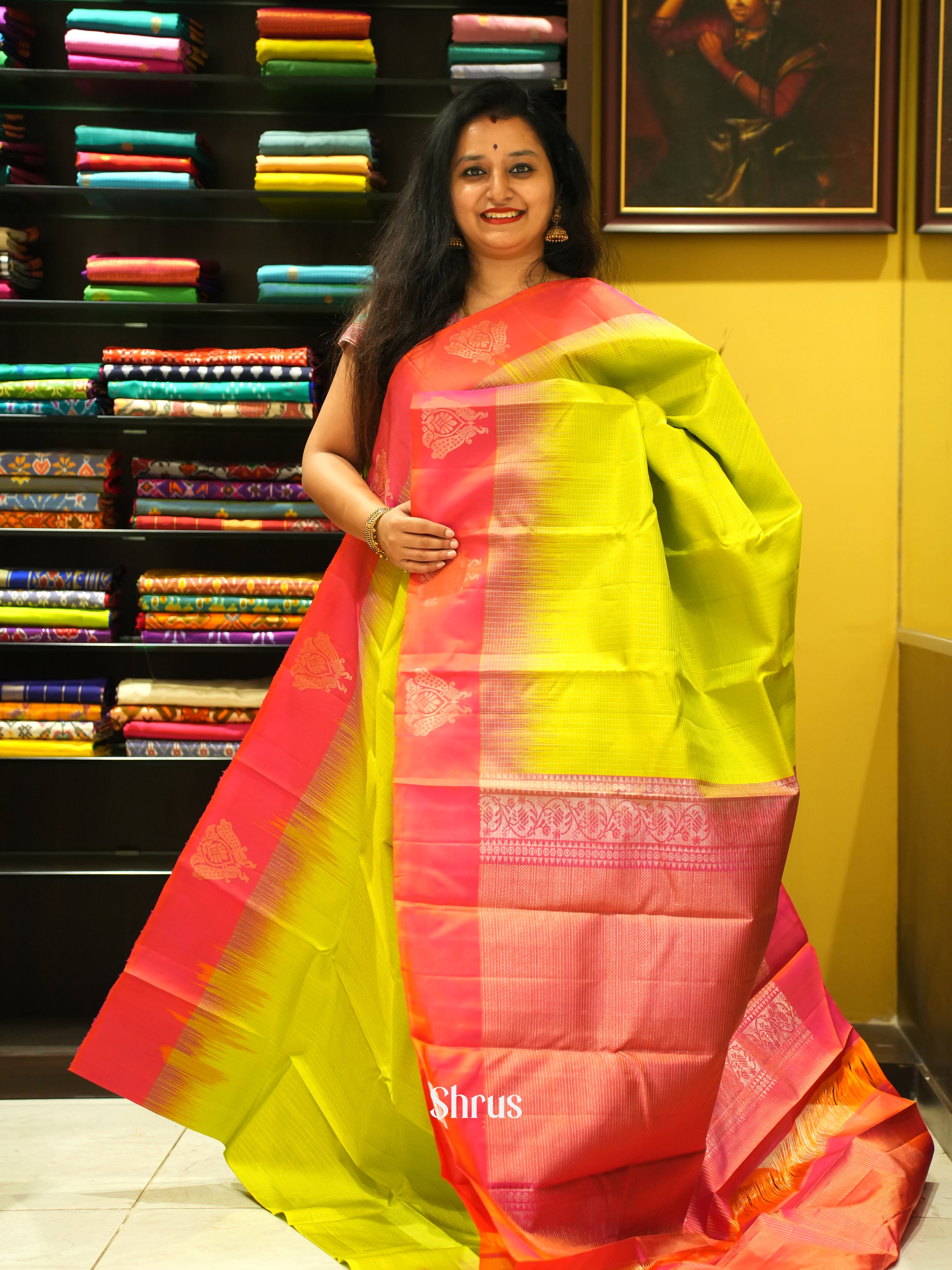 Light Green & Orangish Pink  - Soft Silk Saree