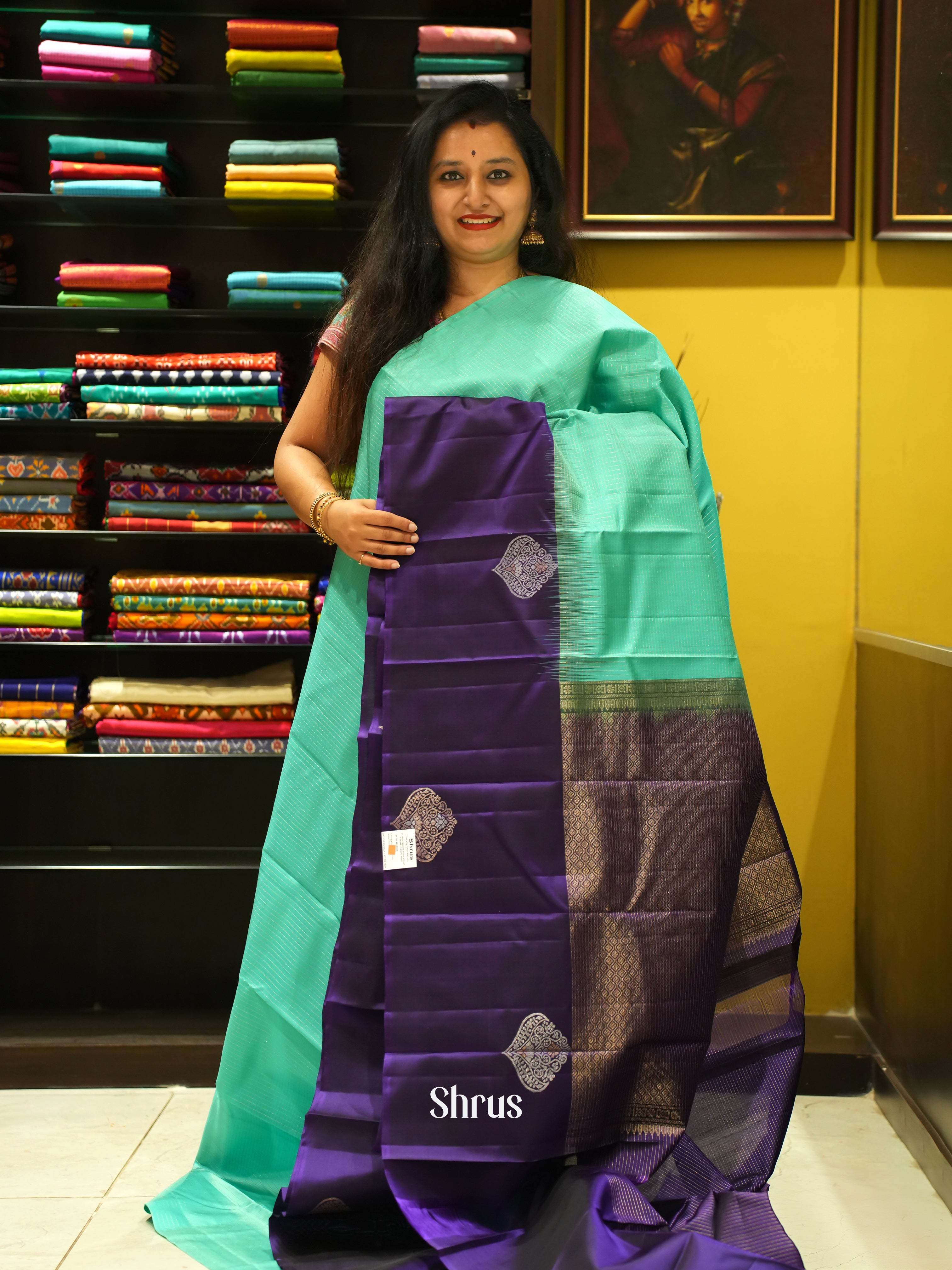 Green & Violet - Soft Silk Saree