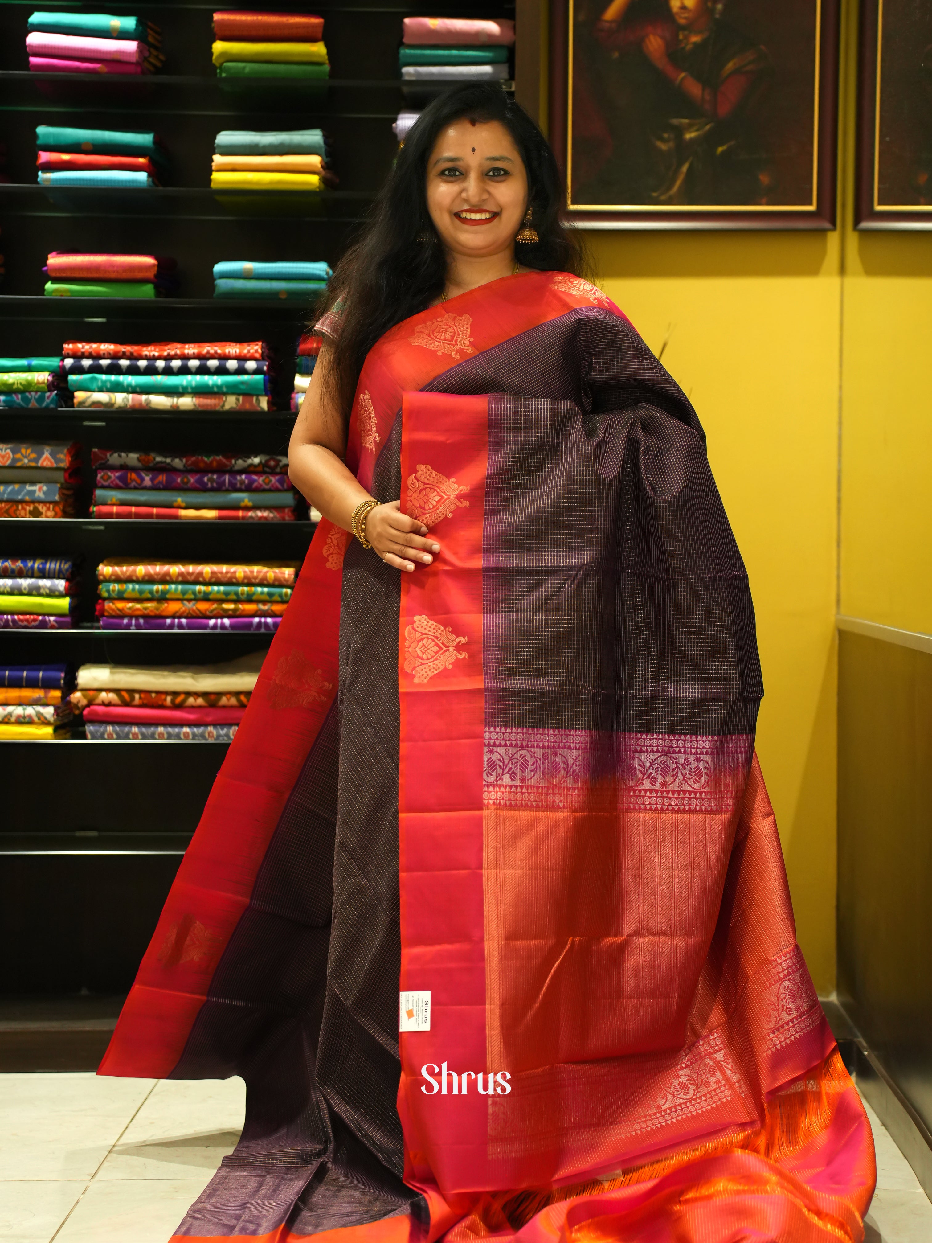 Jamun & Orangish Pink - Soft Silk Saree