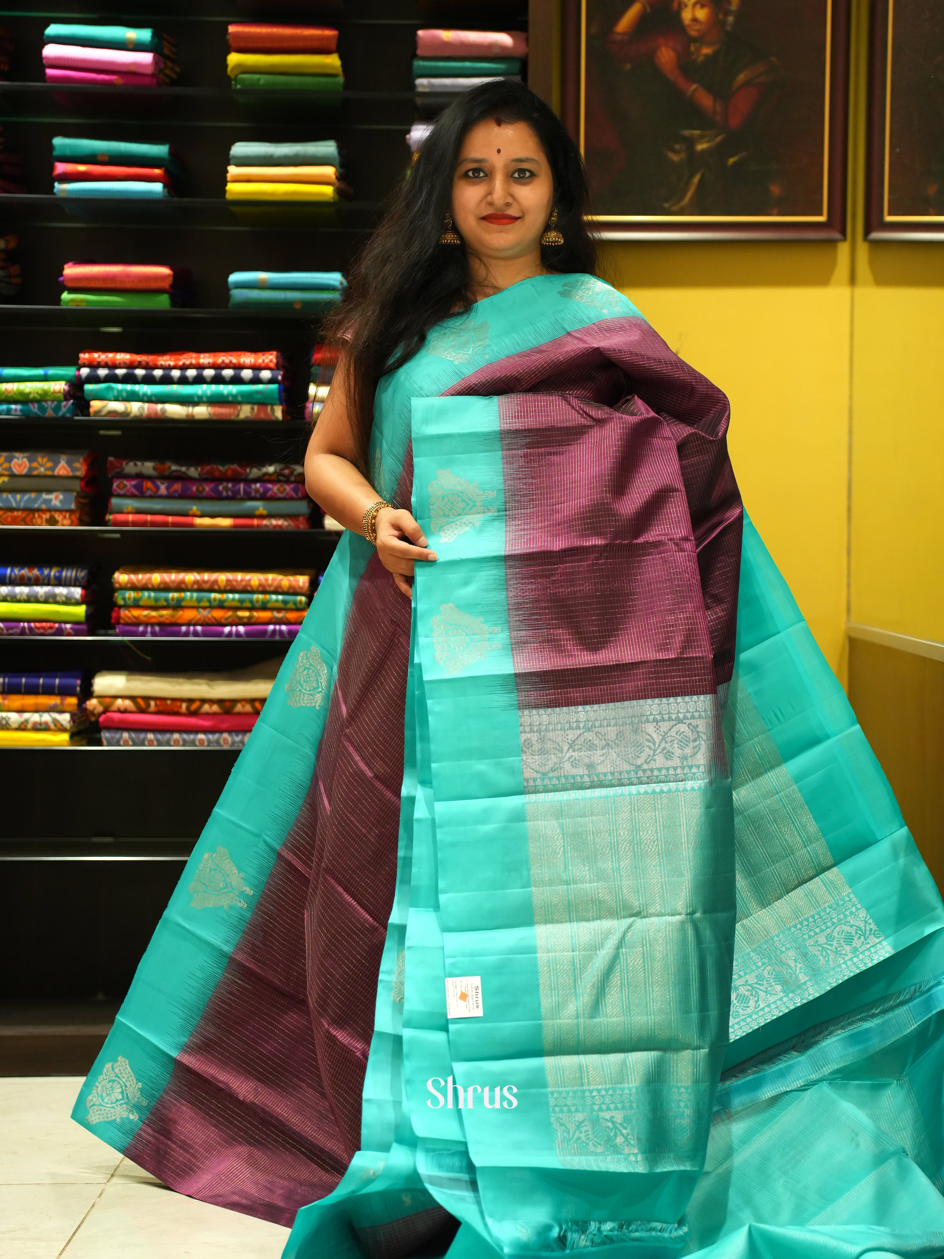 Wine & Turquoise  - Soft Silk Saree