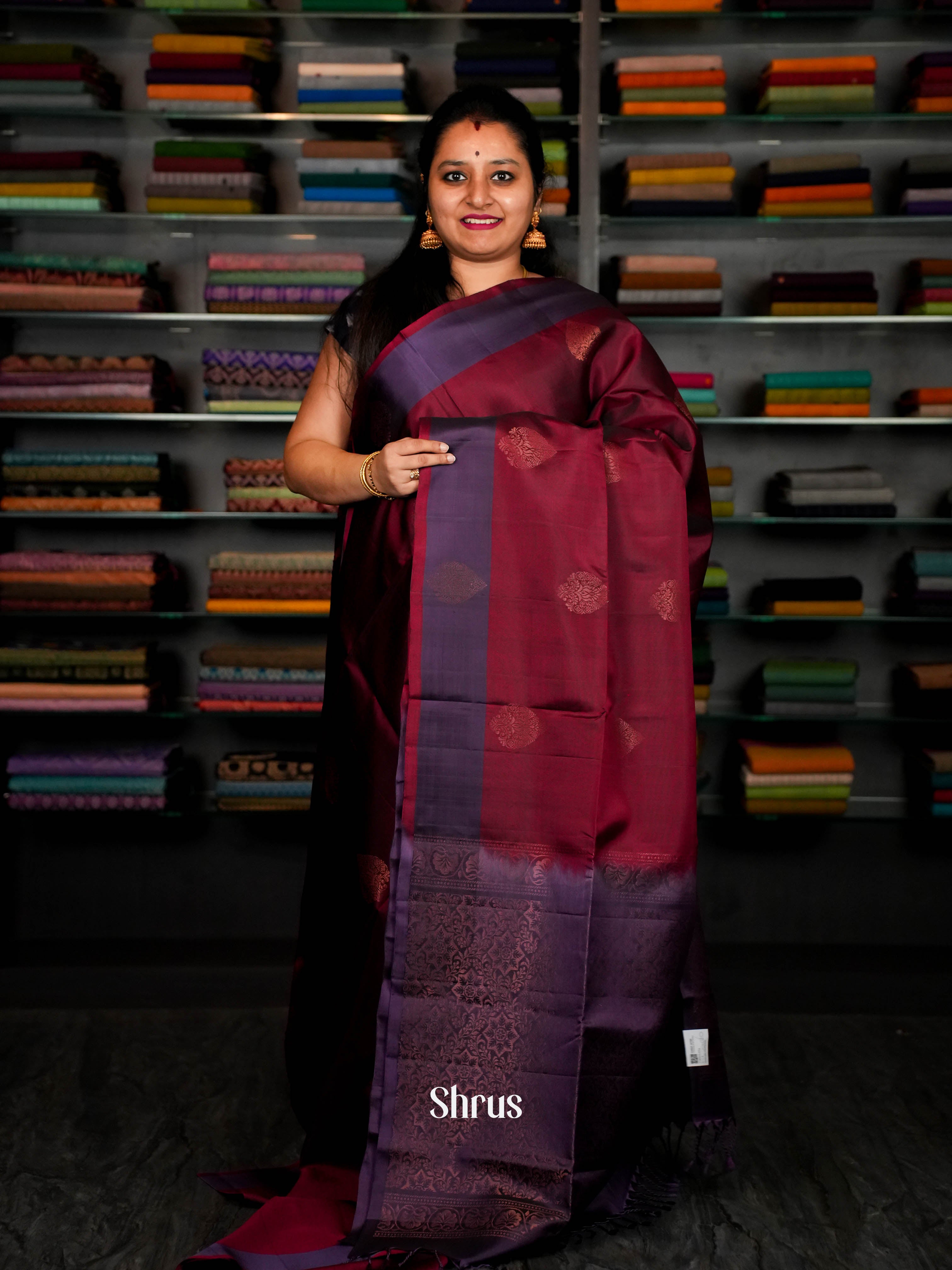 Purple  & Maroon  - Softsilk-halfpure Saree