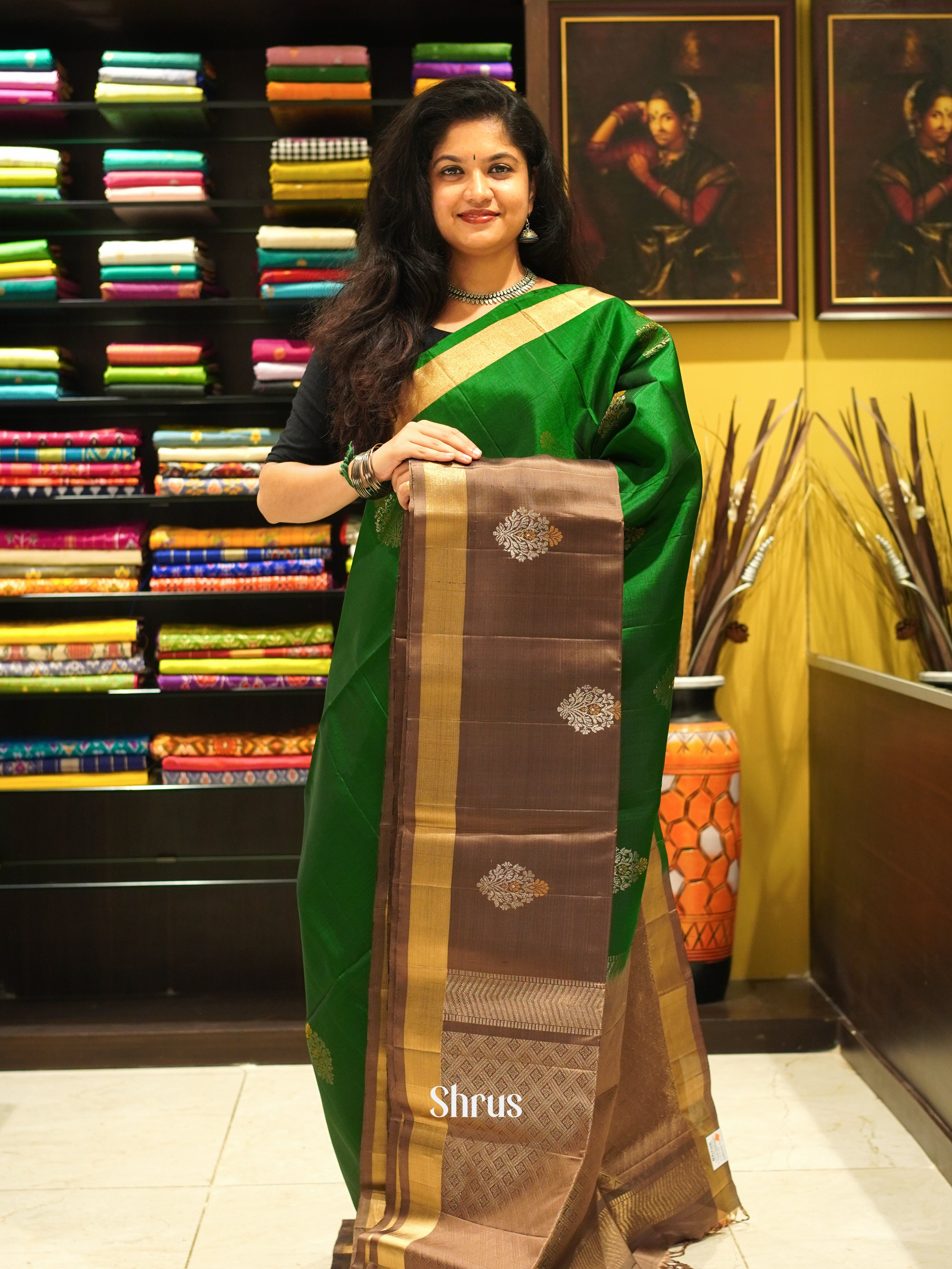 Green & Brown - Soft Silk Half-pure Saree