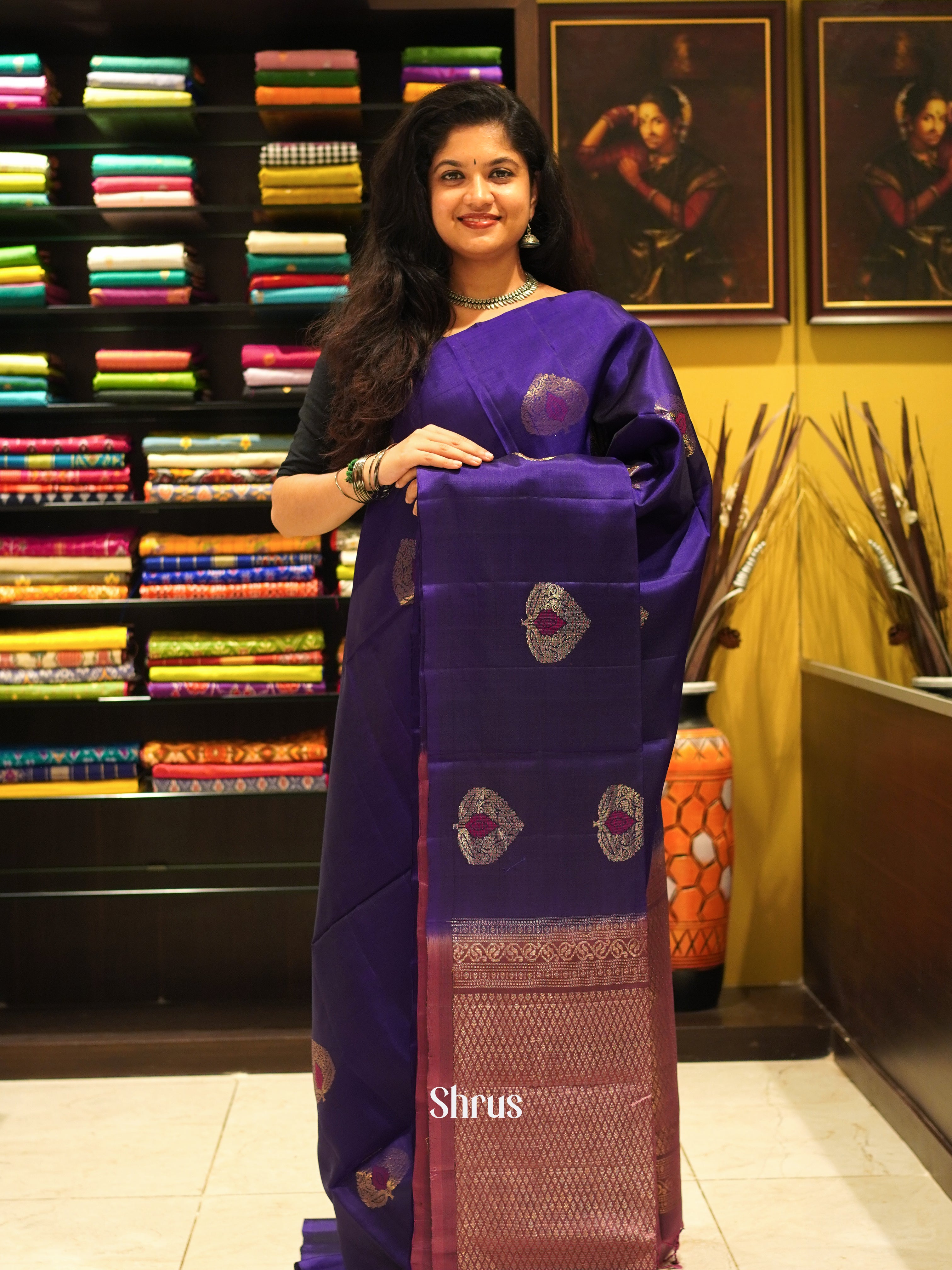 Violet  & Brown  - Softsilk-halfpure Saree