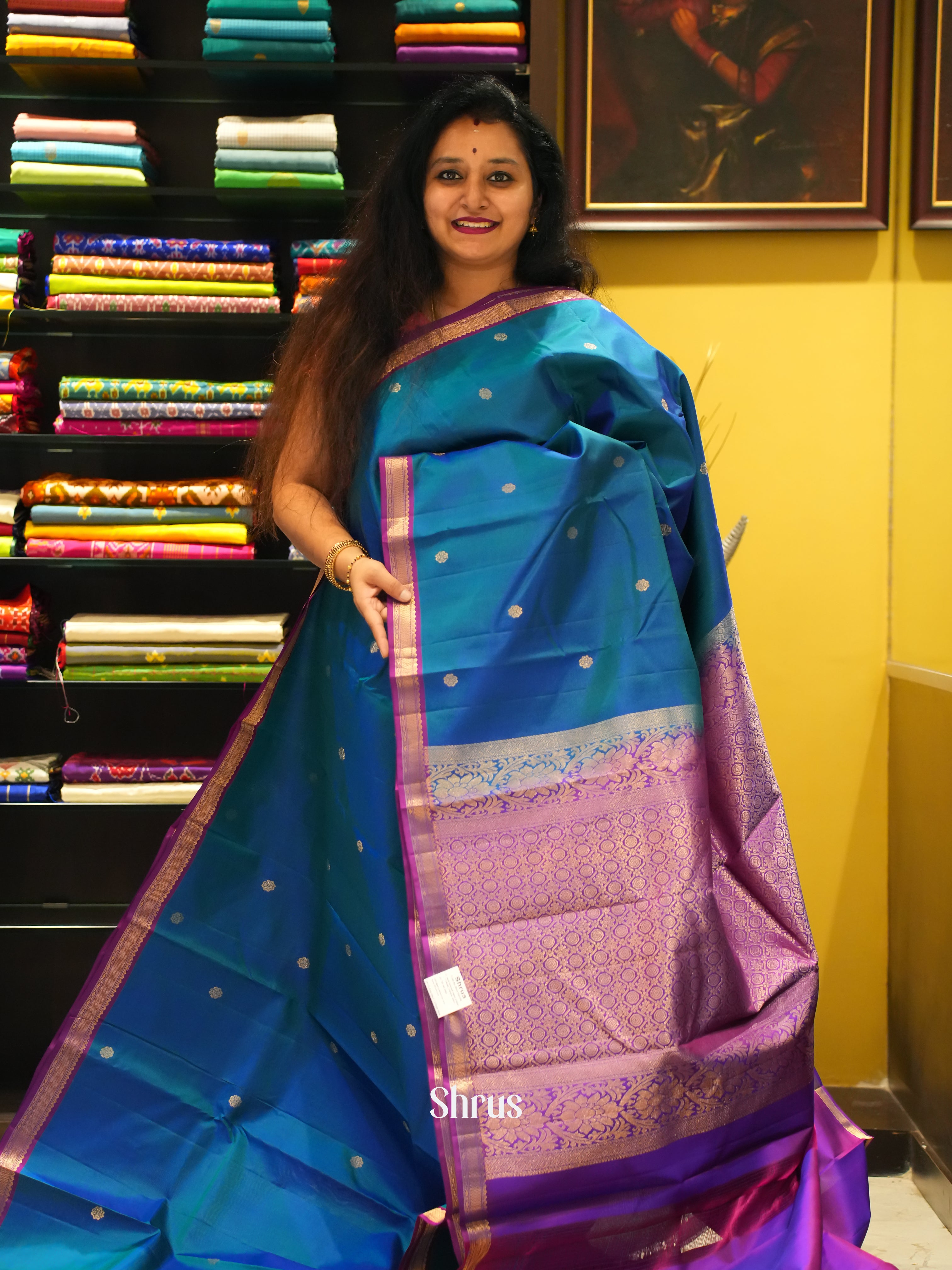 Blue & Purple - Kanchipuram silk Saree - Shop on ShrusEternity.com