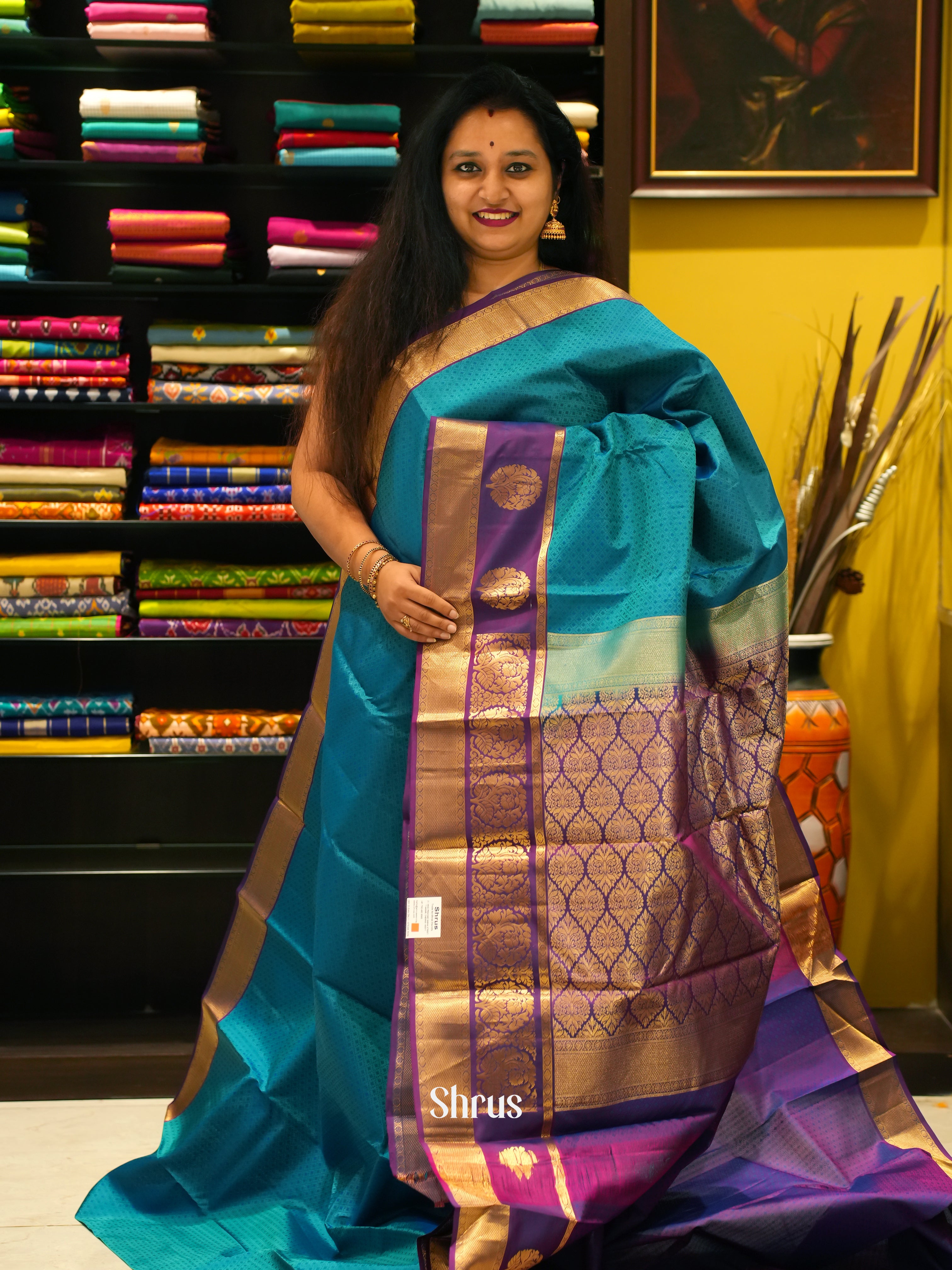 Peacock Blue & Purple - Kanchipuram silk Saree