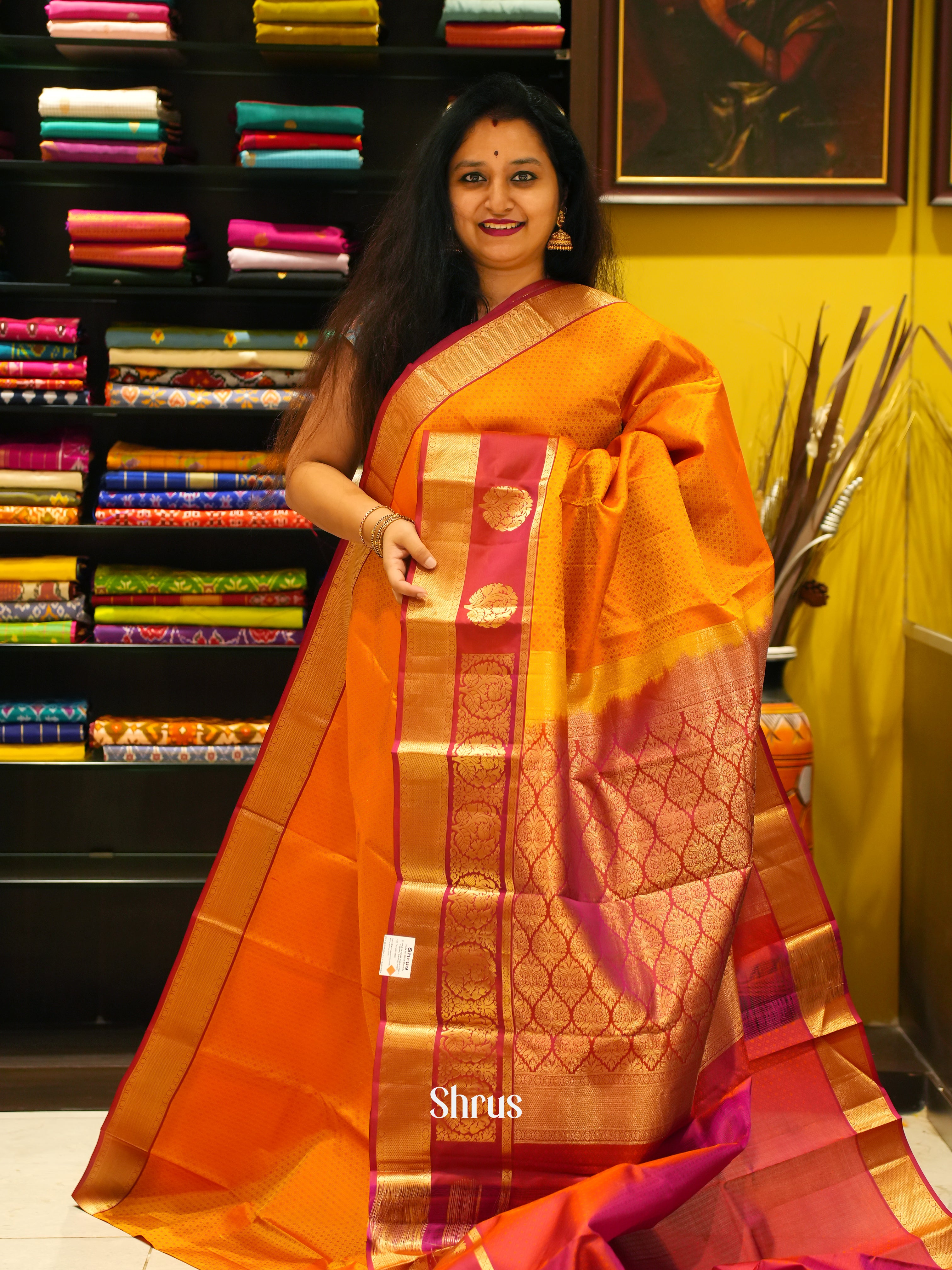 Orange & Red - Kanchipuram silk Saree