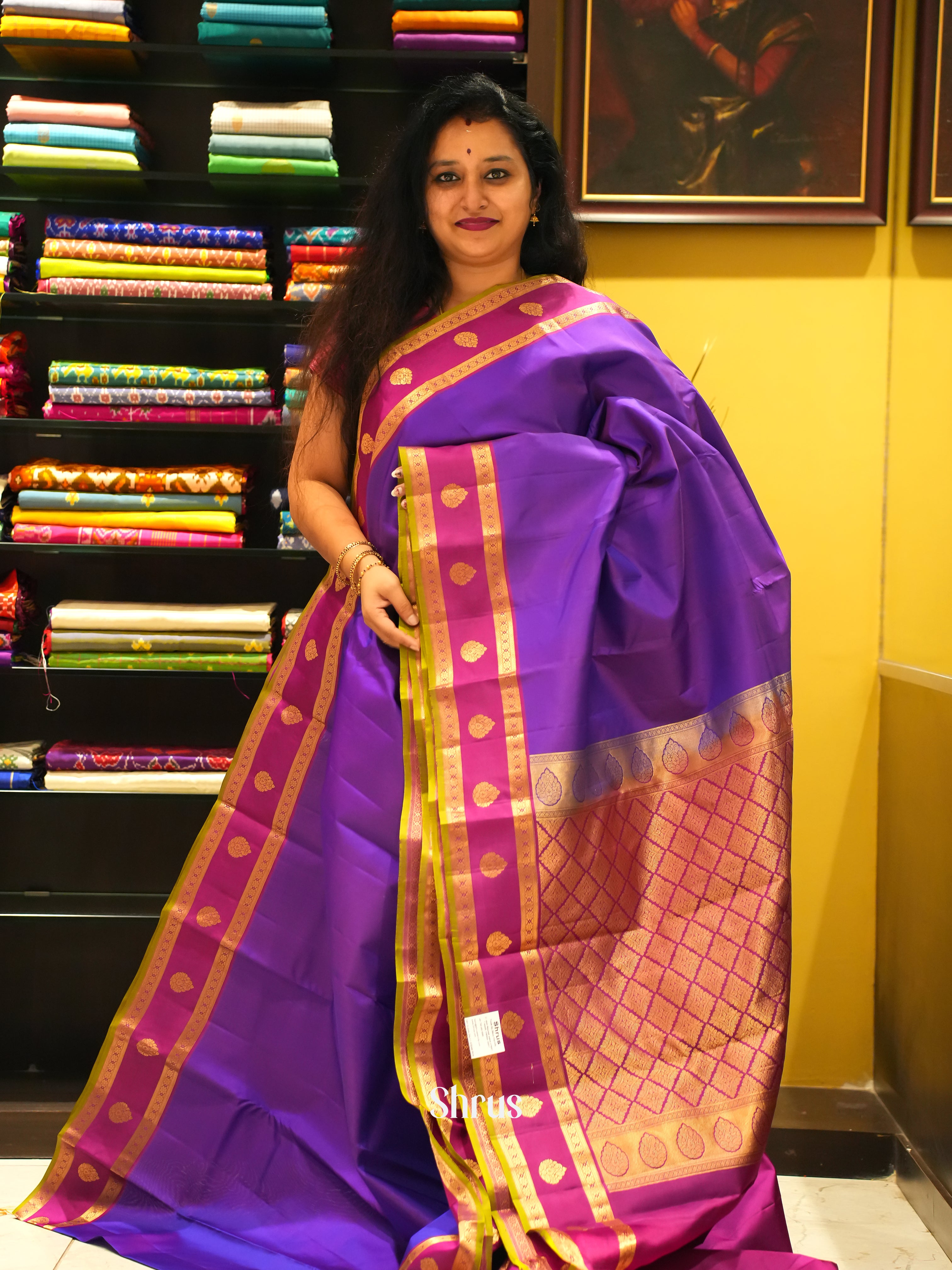 Purple & Pink - Kanchipuram silk Saree - Shop on ShrusEternity.com