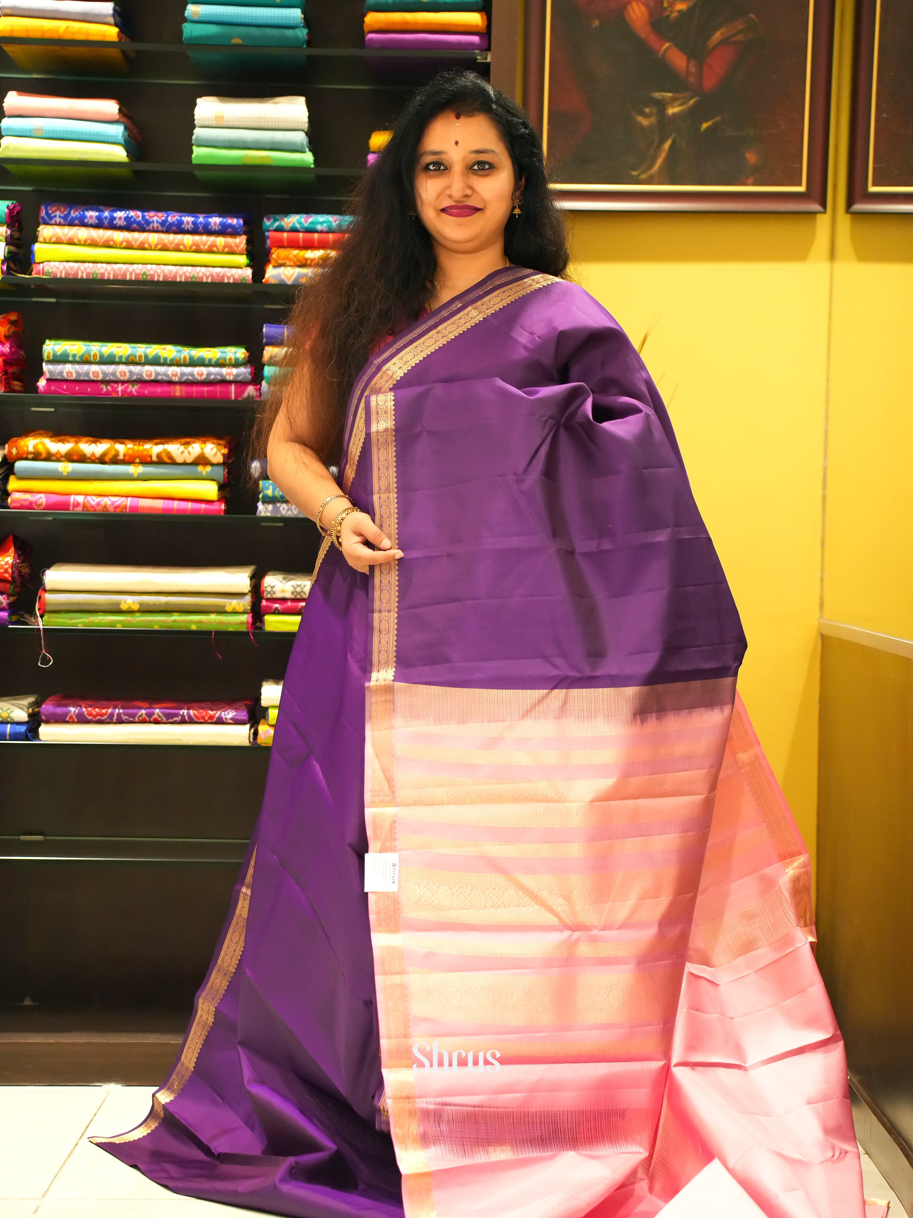 Purple & Pink - Kanchipuram silk Saree - Shop on ShrusEternity.com