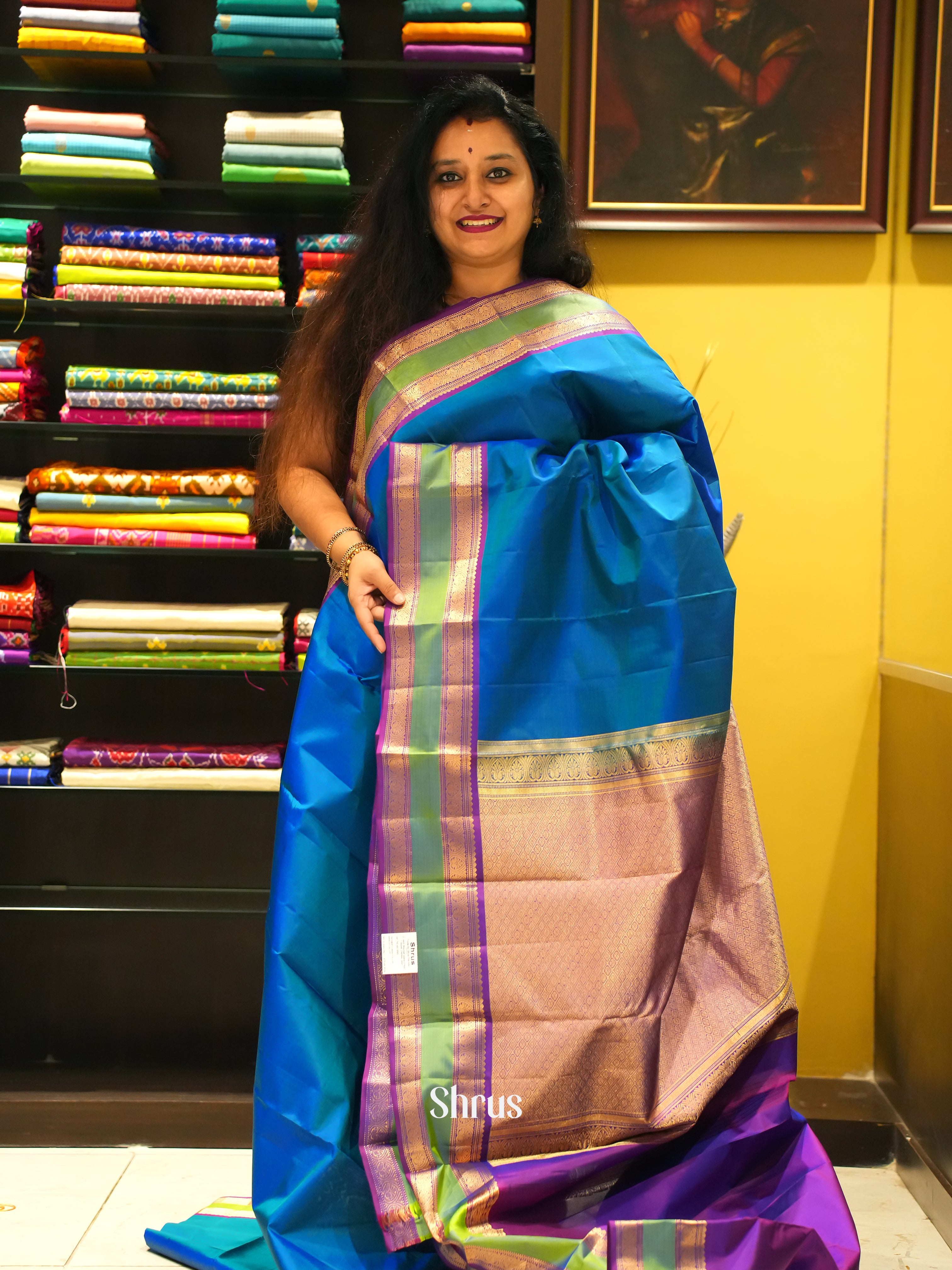 Blue & Purple - Kanchipuram silk Saree - Shop on ShrusEternity.com