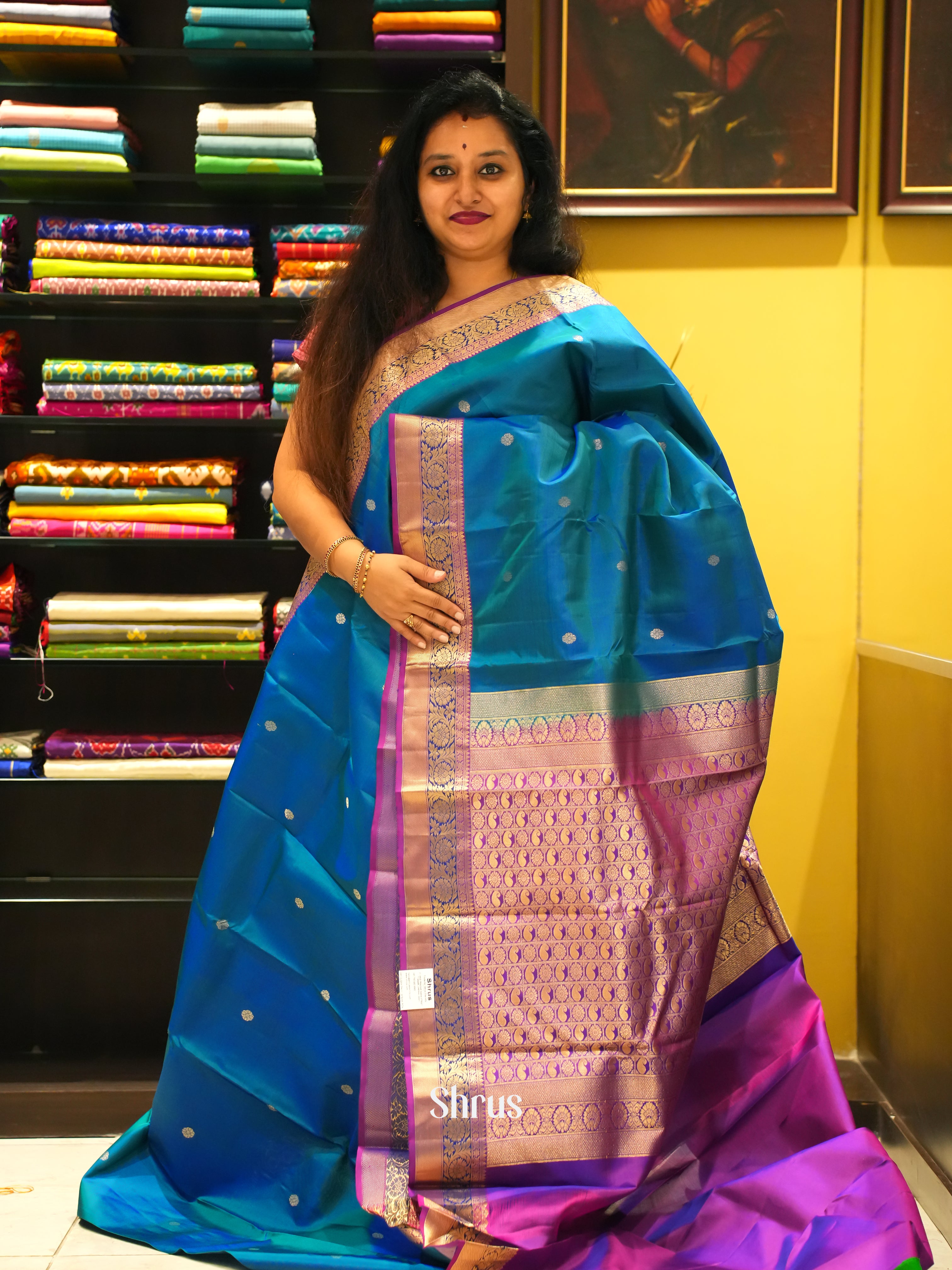 Blue & Purple - Kanchipuram silk Saree - Shop on ShrusEternity.com