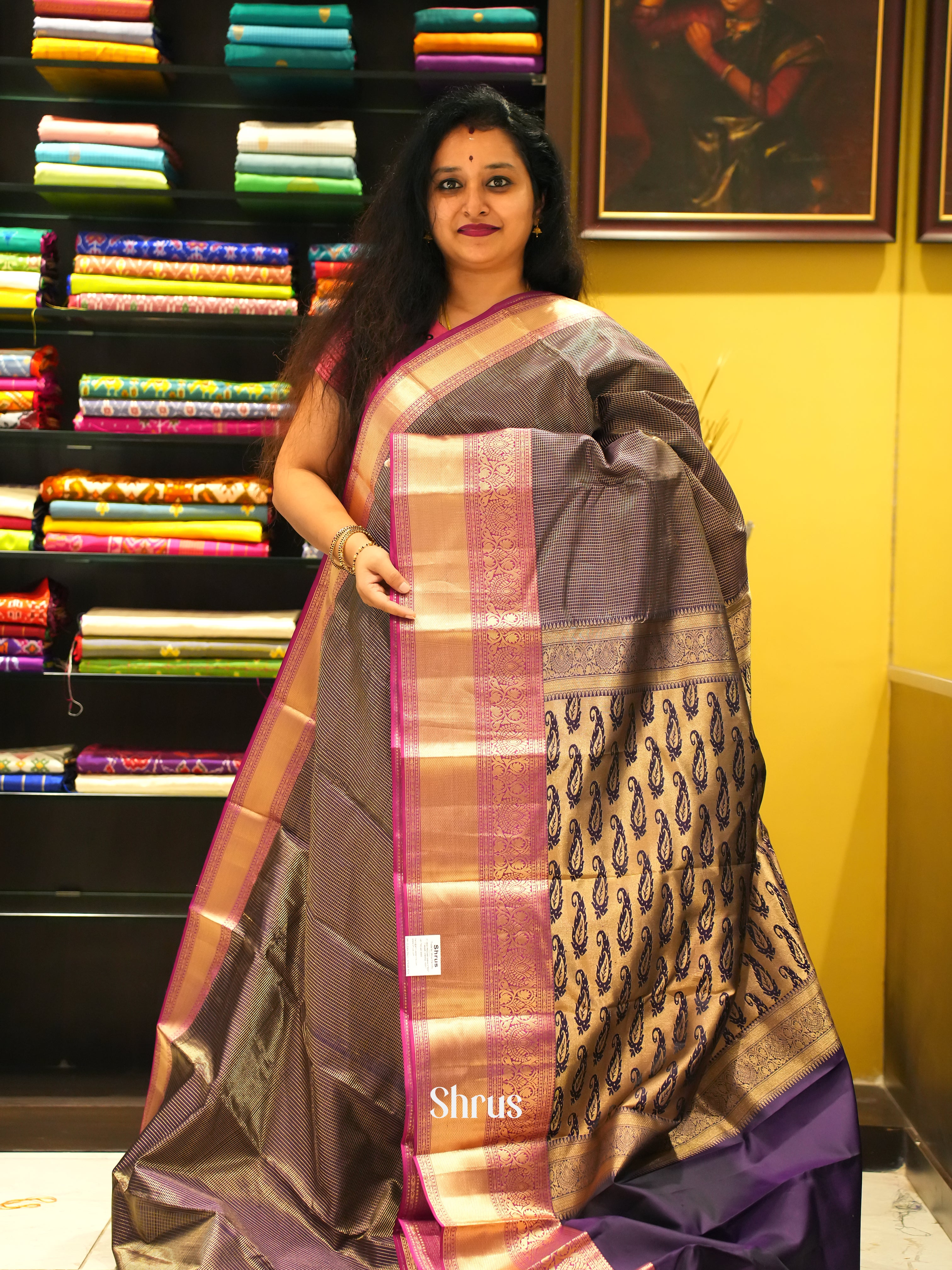 Jamun  & Pink  - Kanchipuram silk Saree - Shop on ShrusEternity.com