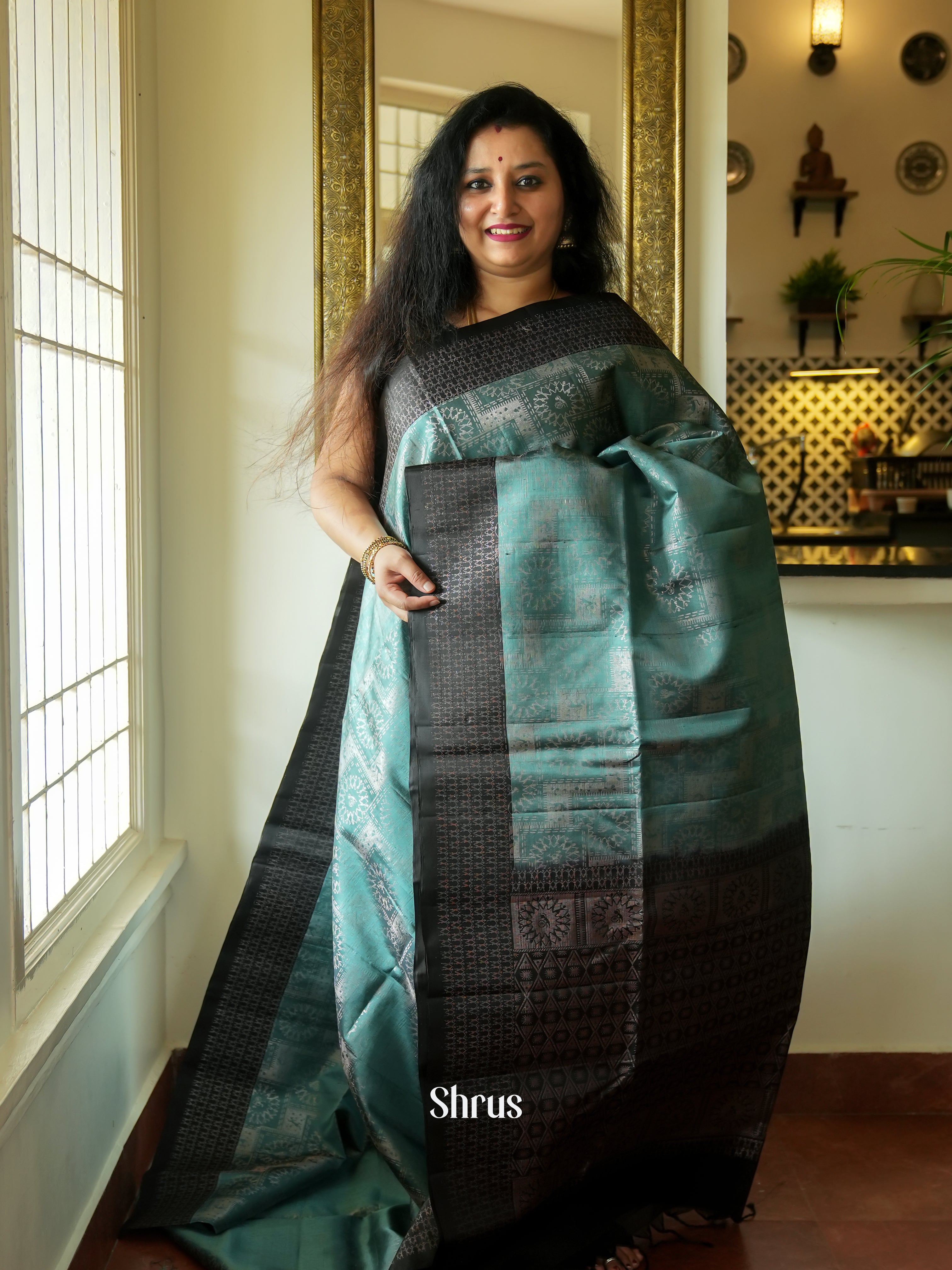 Blue& Black - Soft Silk Saree