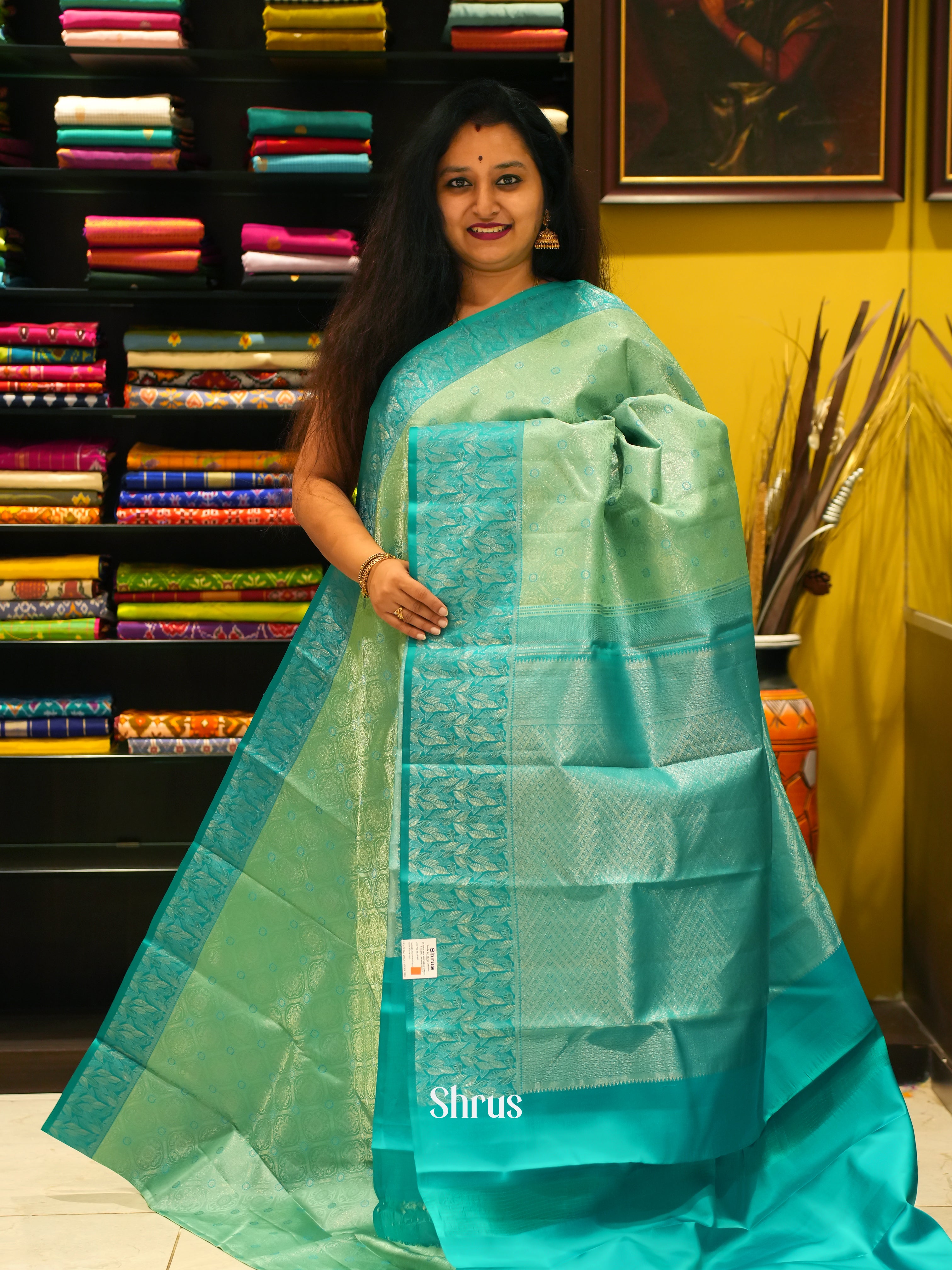 Light Green & Teal - Kanchipuram silk Saree