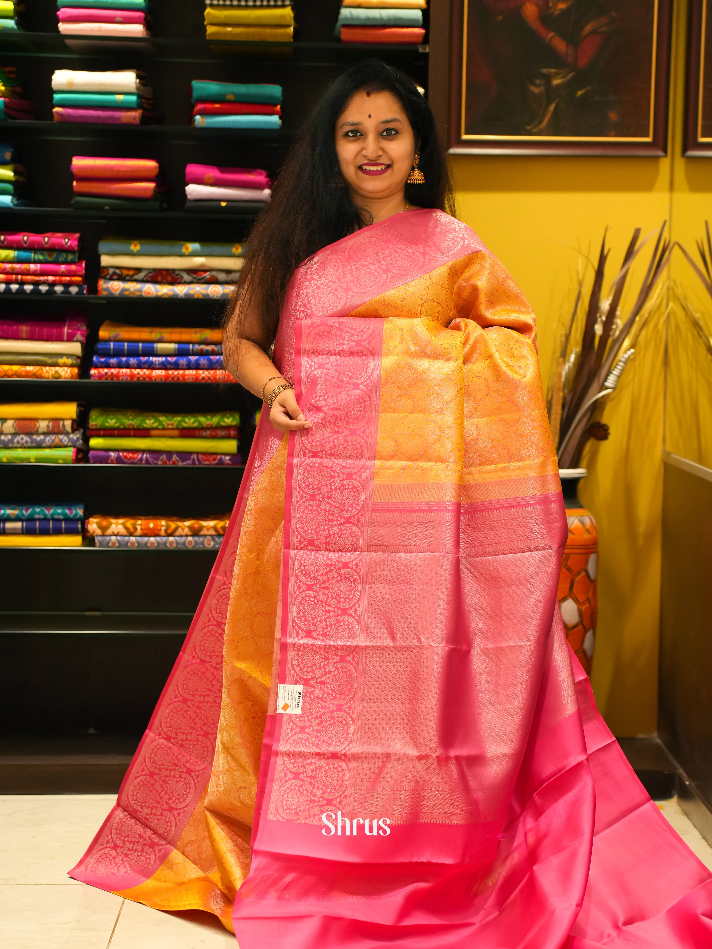 Yellow & Pink - Kanchipuram silk Saree