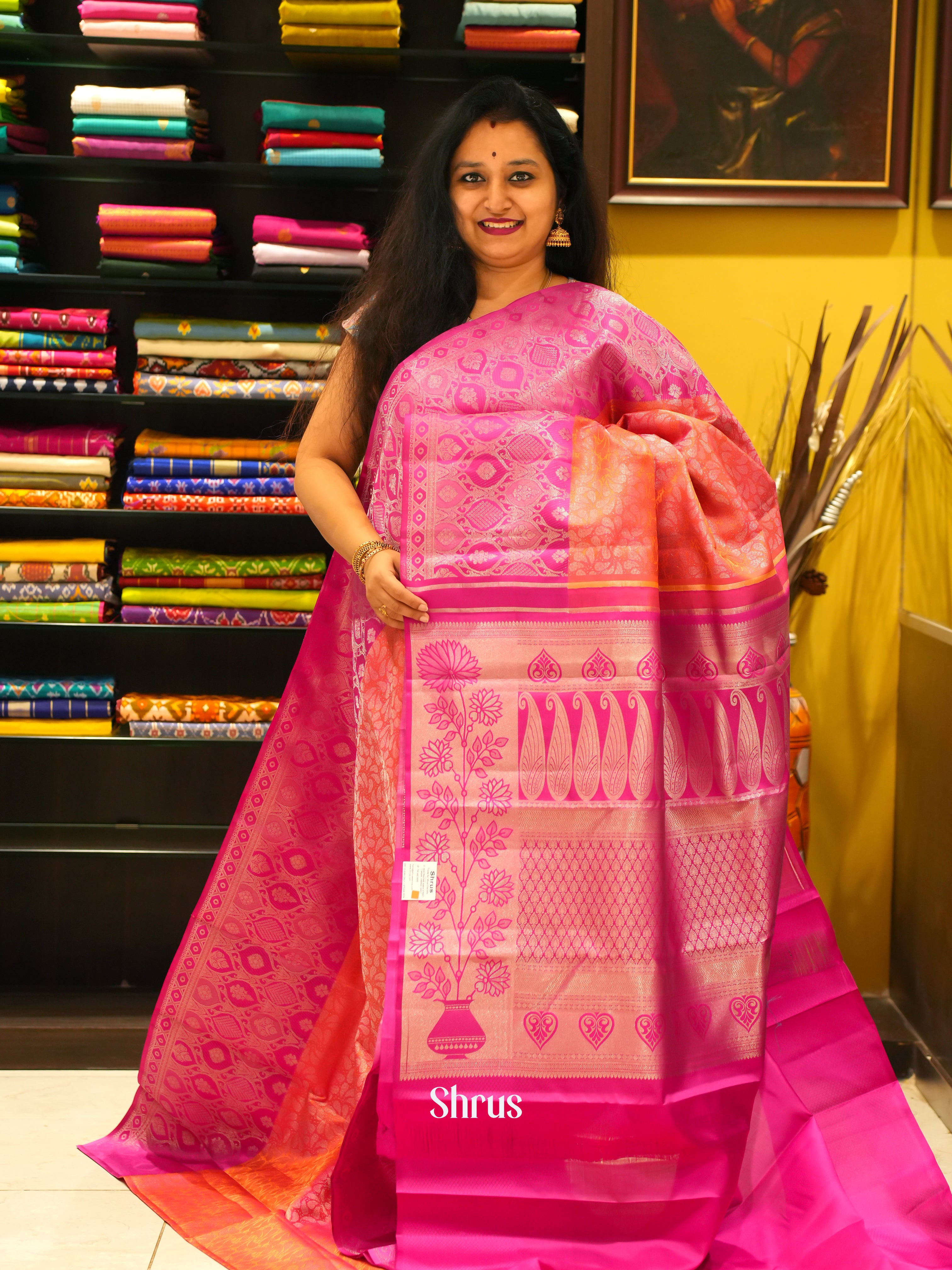 Orange & Pink - Kanchipuram silk Saree